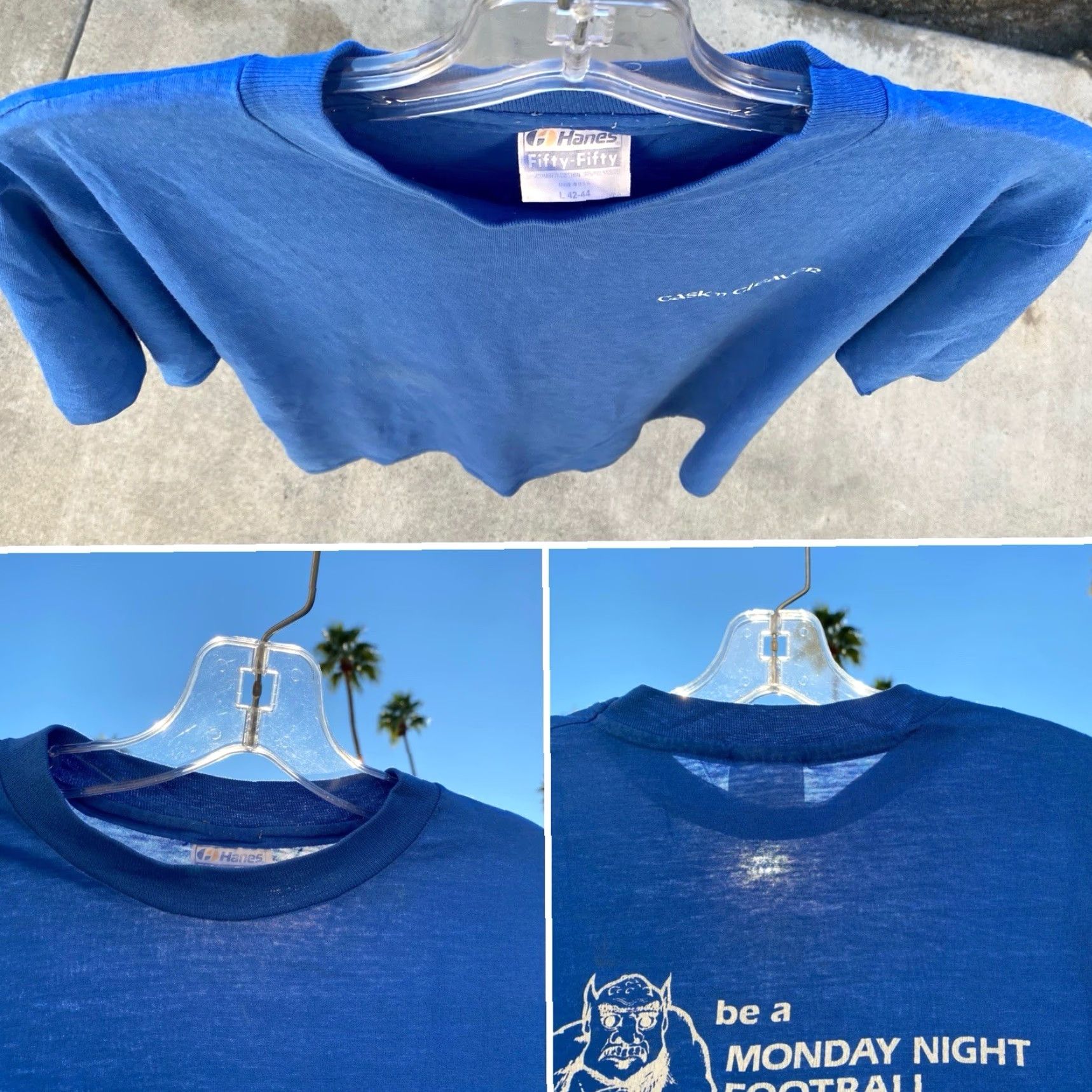 Hanes VINTAGE Hanes T-Shirt Cask ’n Cleaver Monday Night Football Animal Logo Tee 80s Blue L Mens Size US L / EU 52-54 / 3 - 7 Thumbnail