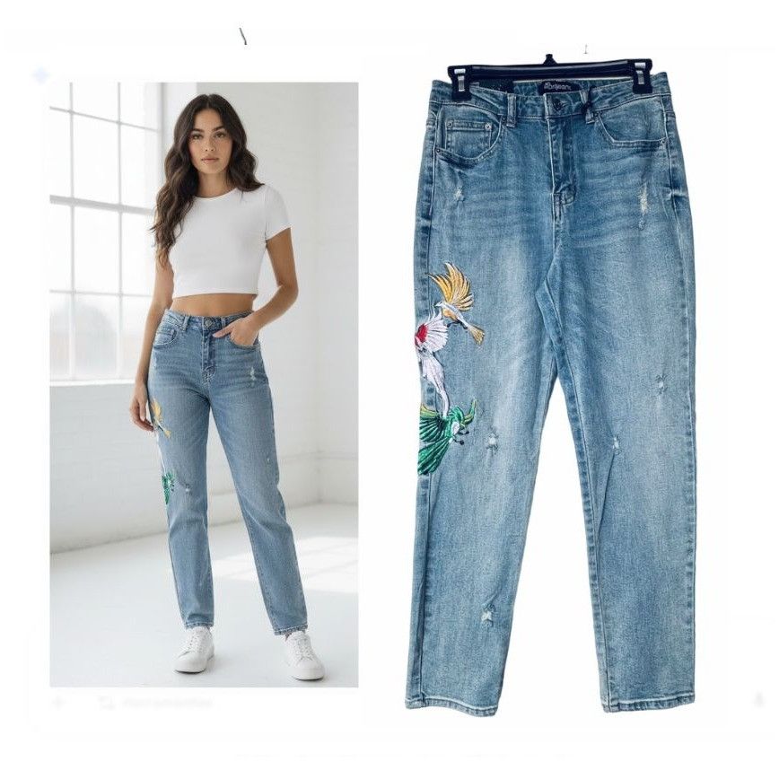 Other Women's Jeans Sz 7 April Mid Rise Skinny Bird Embroidery Med Size 26" / US 2 / IT 38 - 1 Thumbnail