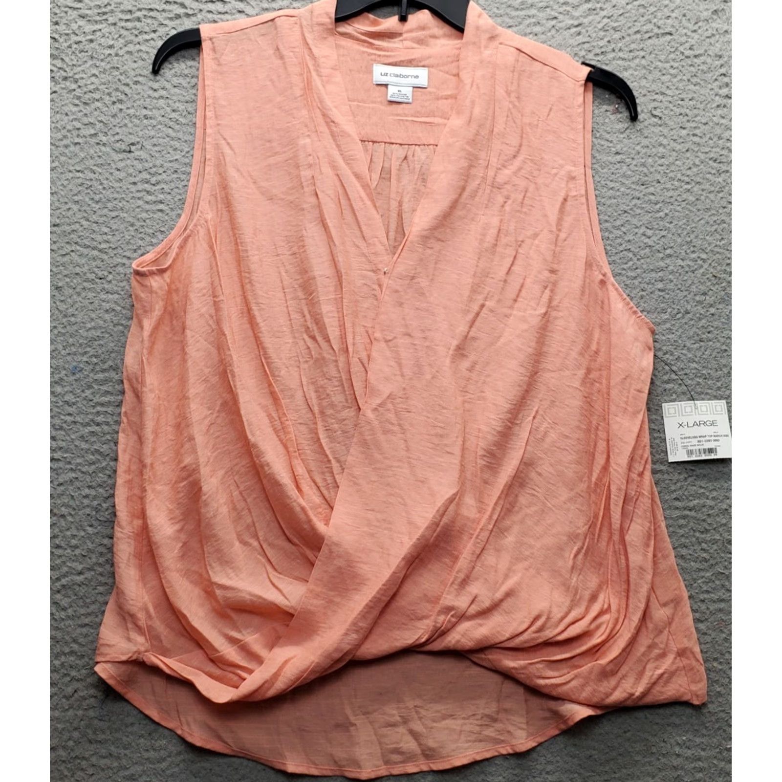 Liz Claiborne Liz Claiborne Wrap Top Womens XL Orange Sleeveless V-Neck Pullover Regular Fit Shirt Size XL / US 12-14 / IT 48-50 - 2 Thumbnail