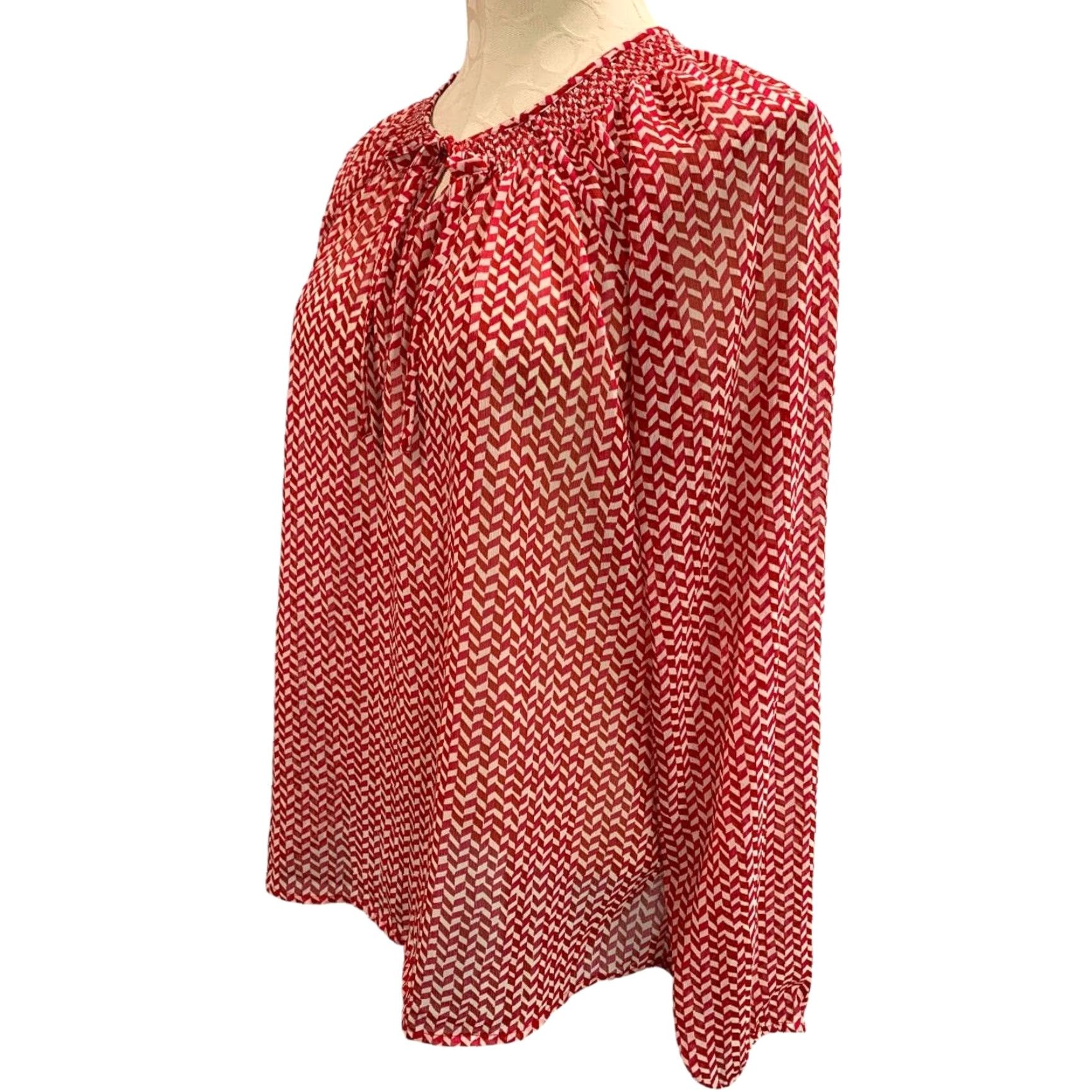 Gap Gap Womens Blouse Medium Peasant Style Sheer Shirt Red White Size M / US 6-8 / IT 42-44 - 3 Thumbnail