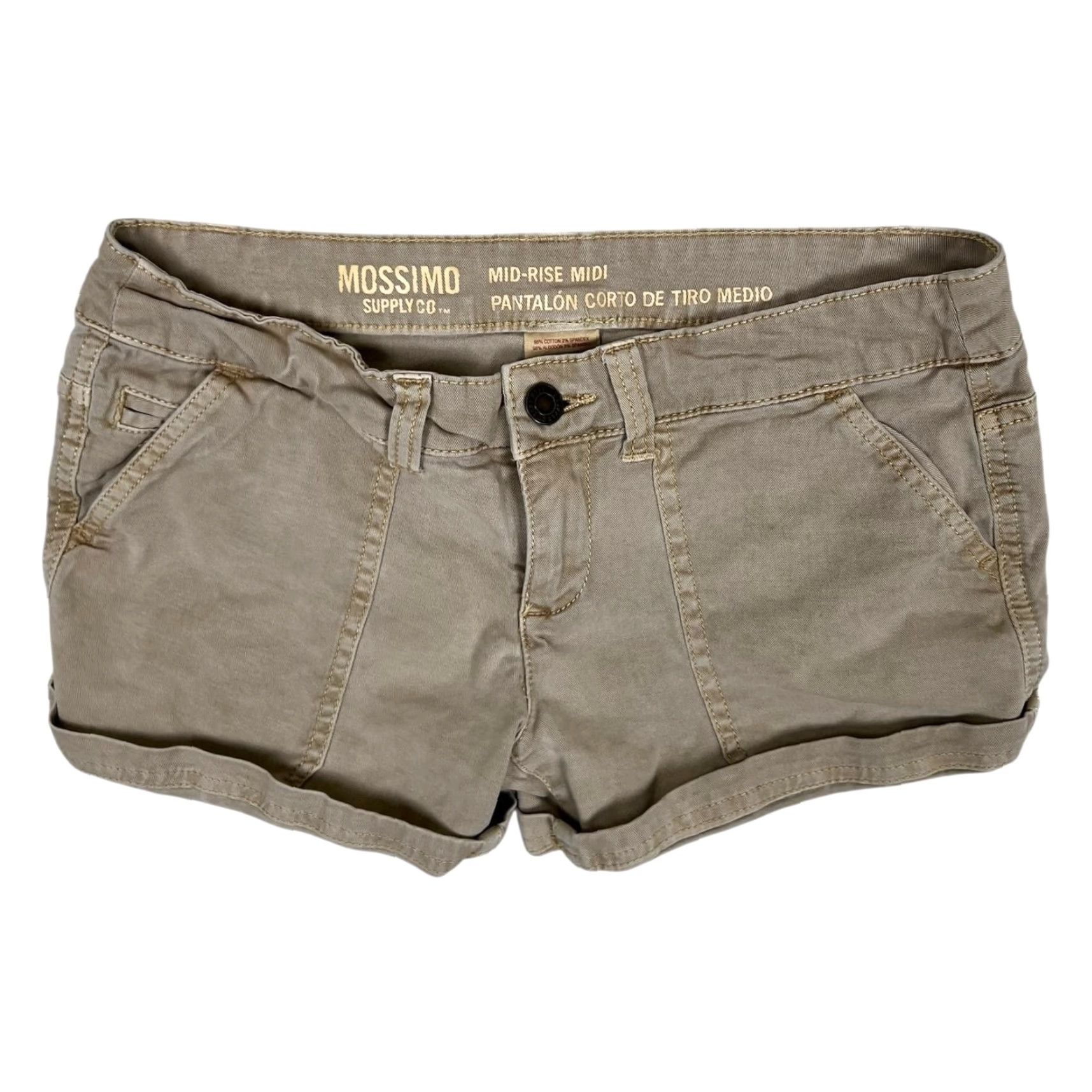 Mossimo VINTAGE Mossimo Supply Co. Shorts Juniors 00 Beige Mid-Rise Midi Chino Women Casual 98% Cotton 2% Spandex Twill Flat Front Button Pockets Back Size 24" / US 00 / IT 34 - 2 Thumbnail