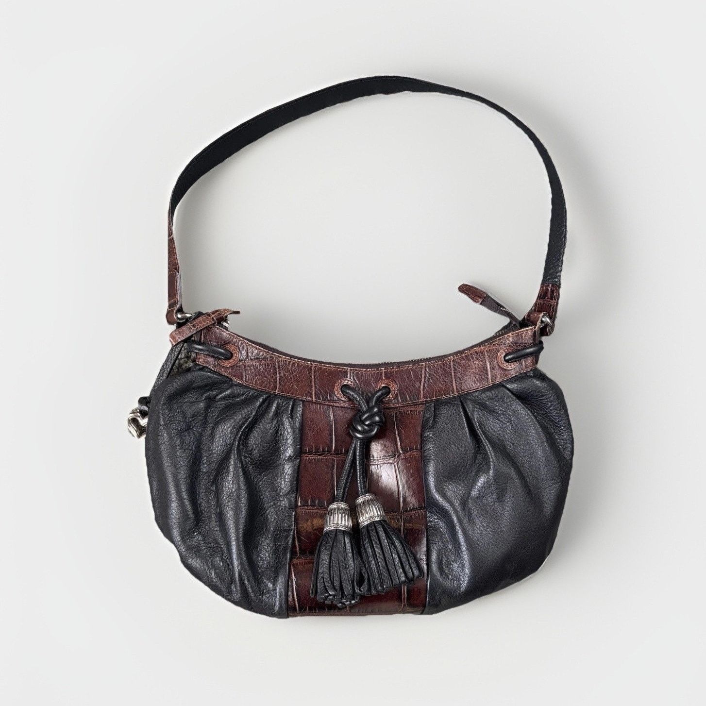 Brighton Vtg Brighton Black Brown Leather Croc Emboss Shoulder Bag Size ONE SIZE - 1 Thumbnail