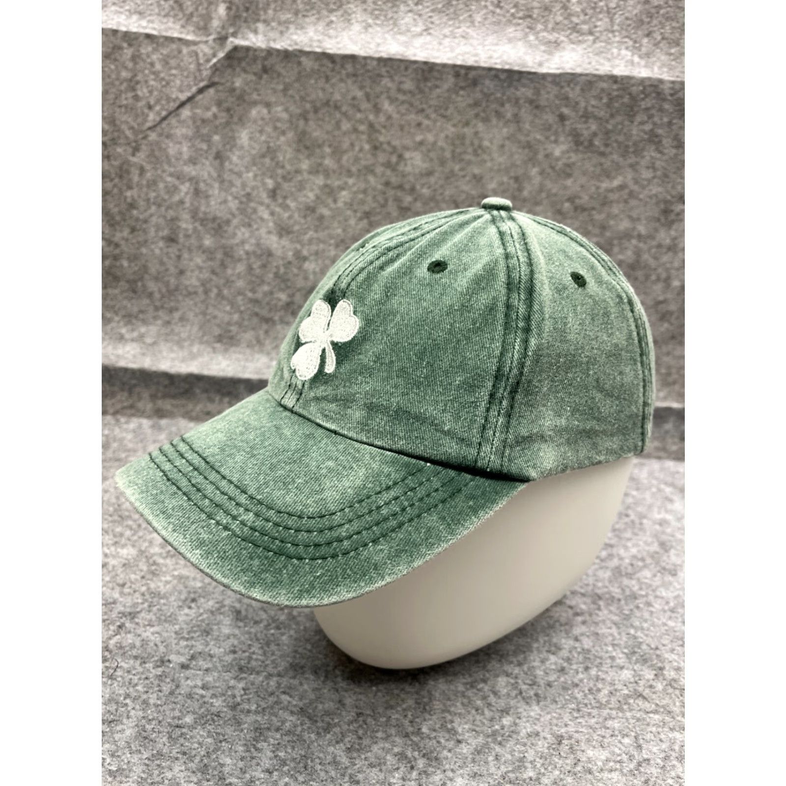 Vintage Clover Hat Adult Small Green Cotton Denim Look Strap Back Beach Twill Size ONE SIZE - 4 Thumbnail