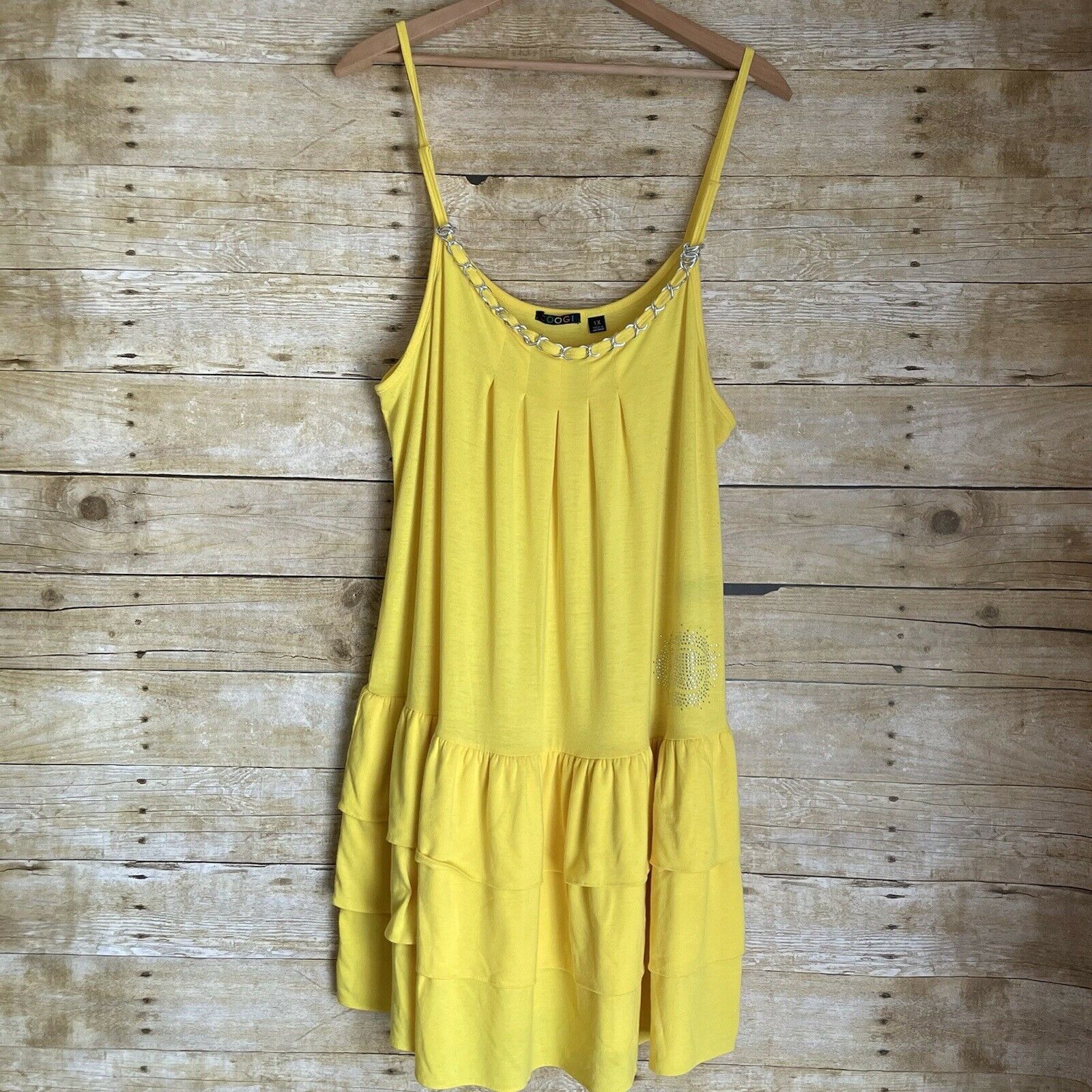 Coogi Coogi Bright Yellow Sundress Ruffle & Chain Accent - Size 1X Size XL / US 12-14 / IT 48-50 - 4 Thumbnail
