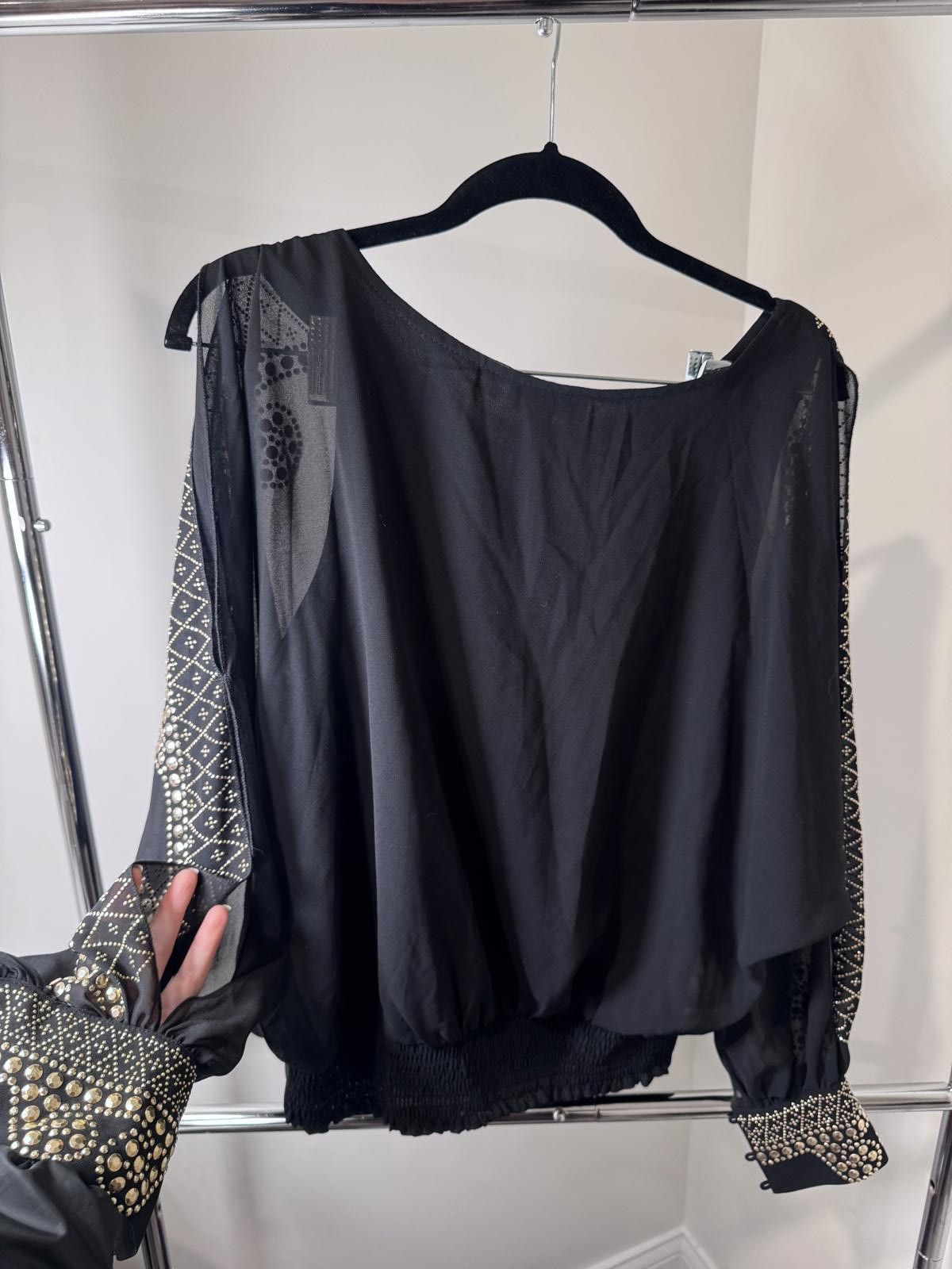 Other Soiebli Black Embellished Long Sleeve Blouse, Size L Size L / US 10 / IT 46 - 2 Thumbnail