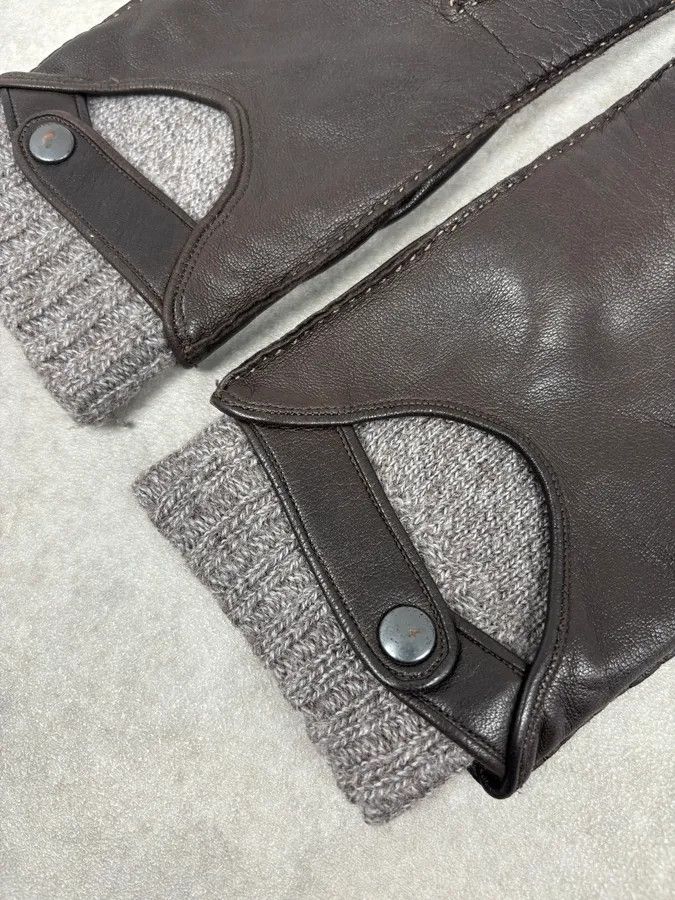 Dolce & Gabbana AW2006 Dolce & Gabbana Black Leather & Grey Wool Gloves Size ONE SIZE - 6 Thumbnail