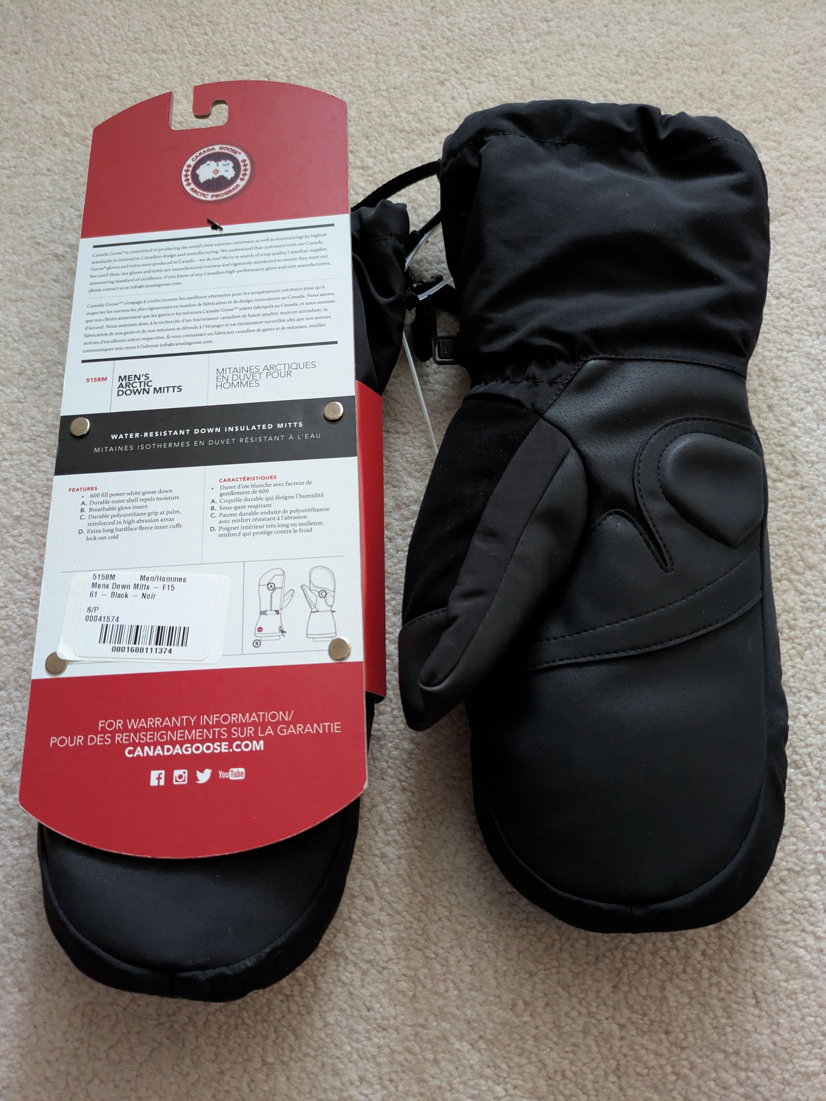 Canada Goose Black Arctic Down Mitts, Small Size ONE SIZE - 4 Thumbnail