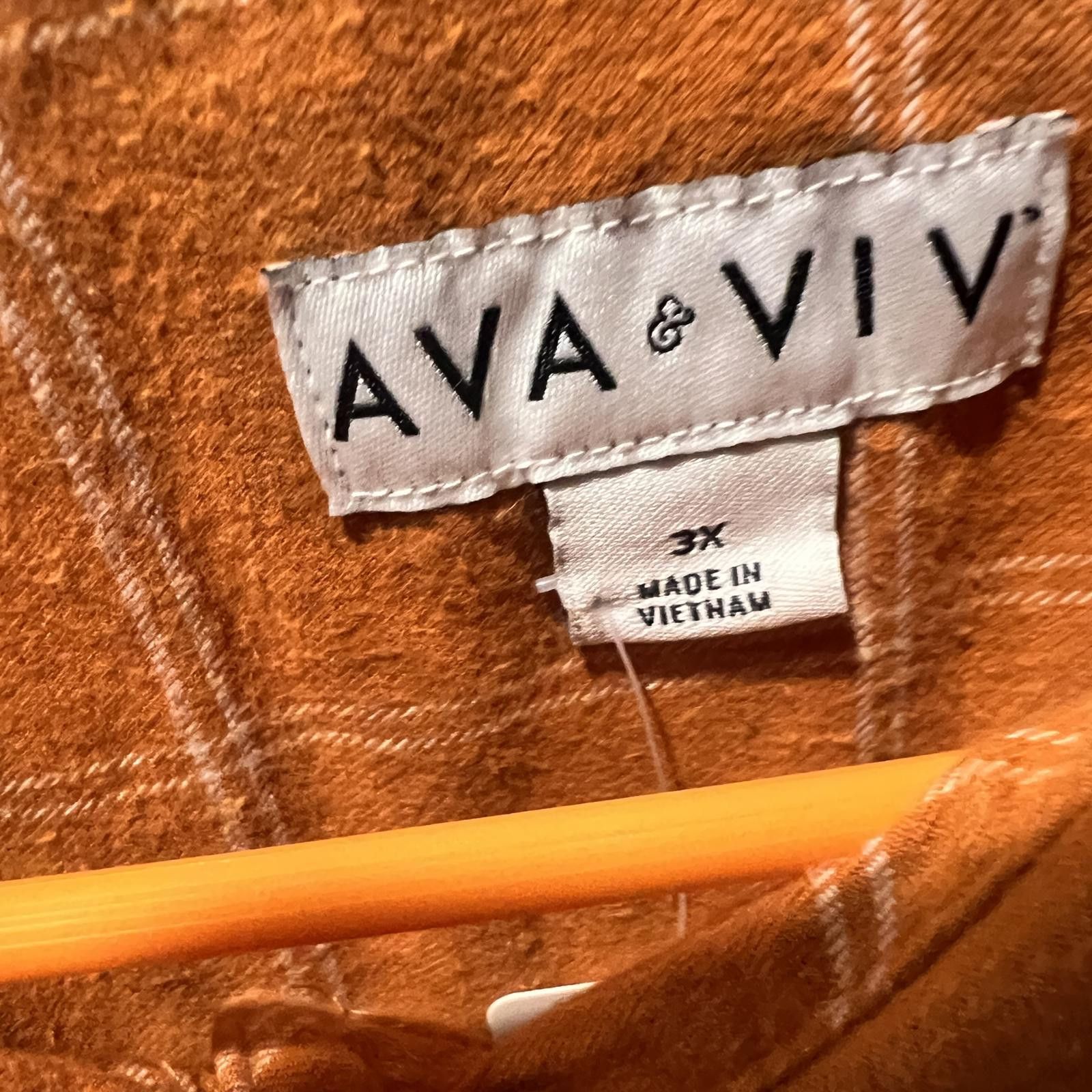 Other AVA & VIV Women's Orange Plaid Button-Up Shirt, Size 3X Size 3XL / US 20-22 - 3 Thumbnail