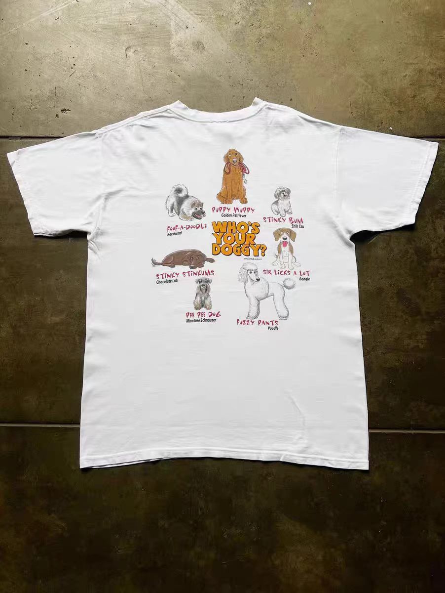 Vintage White Casual Retro T-Shirt with Puppy Print Size US M / EU 48-50 / 2 - 2 Thumbnail