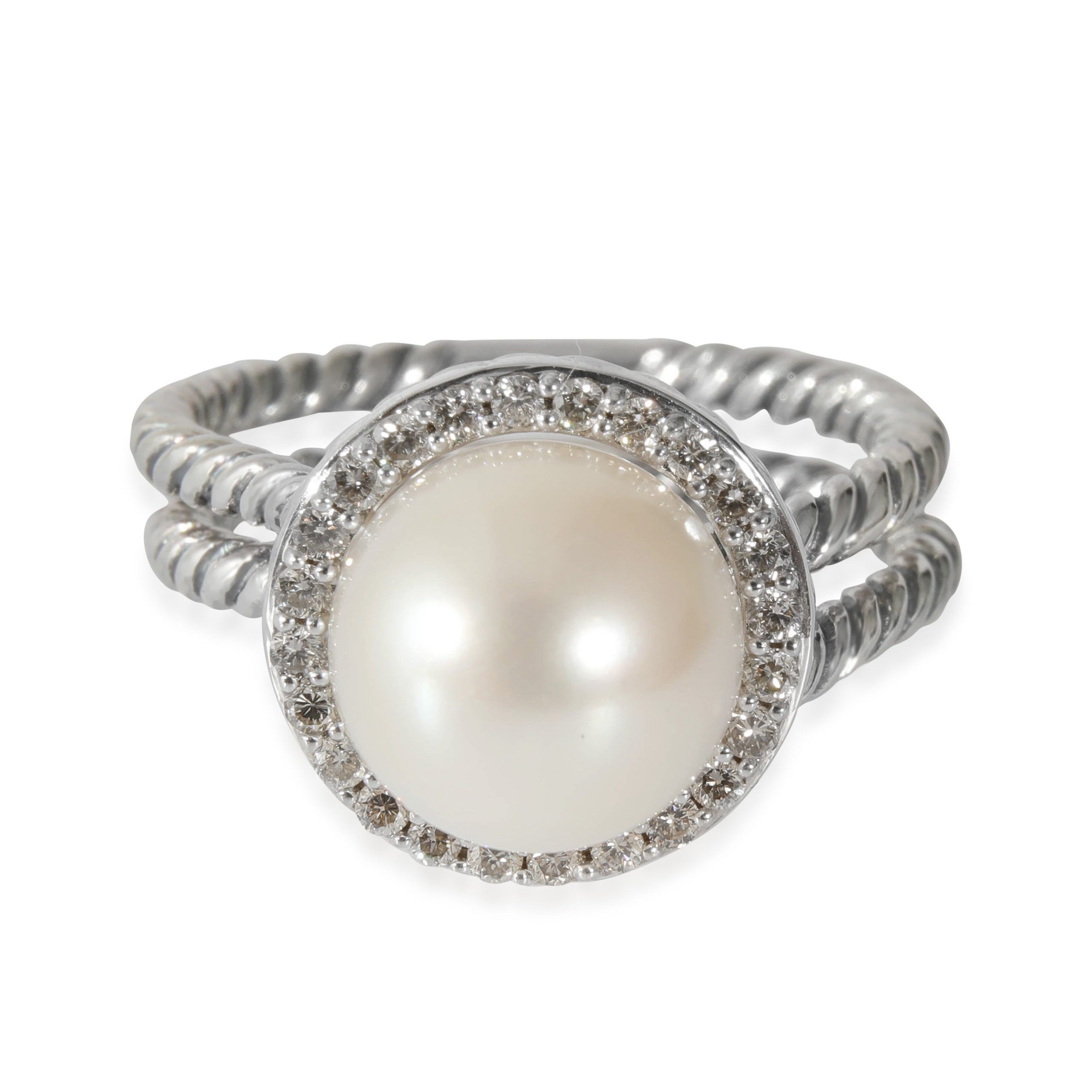 David Yurman Cable Collection Pearl Ring in Sterling Silver 0.2 CTW