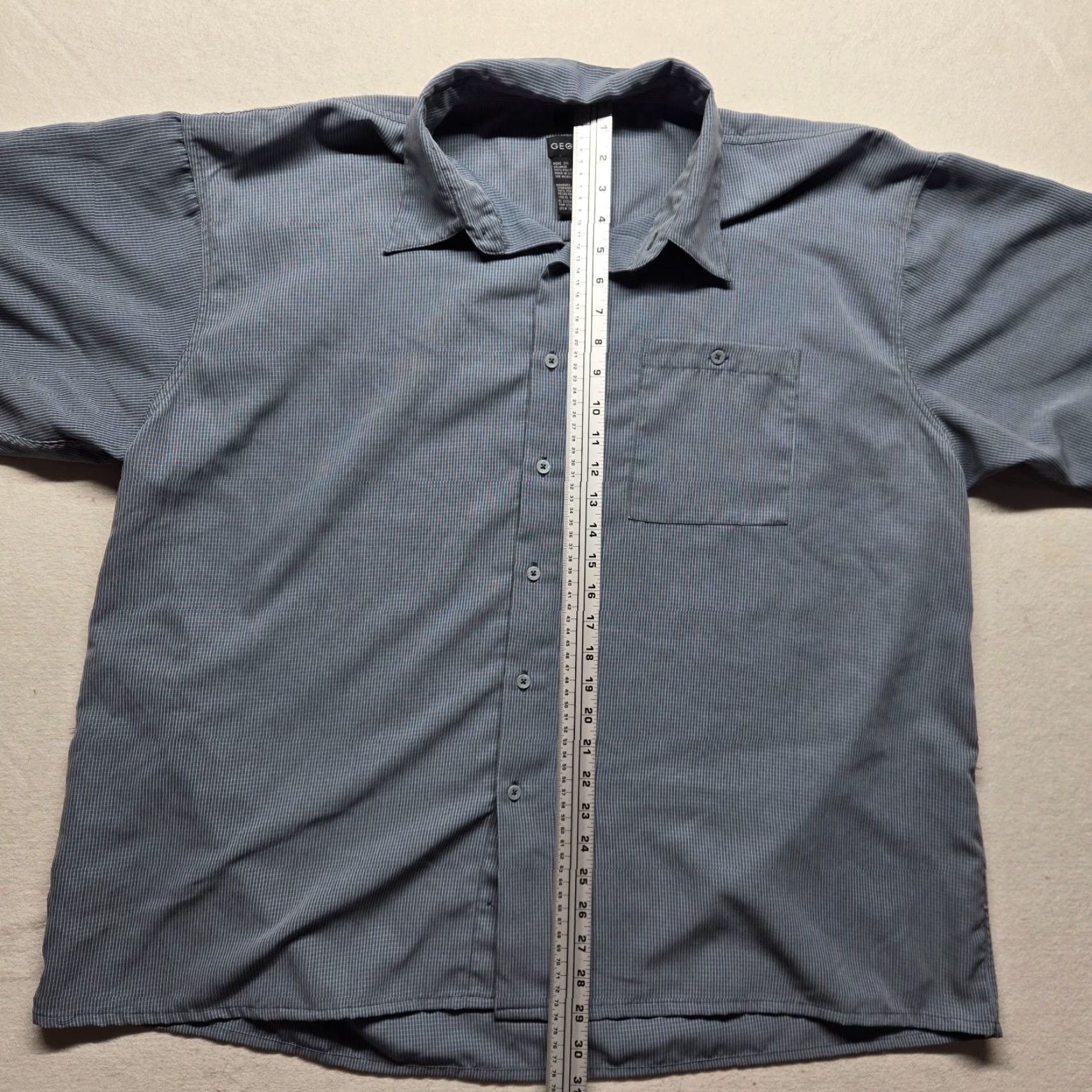 George George Shirt Solid Blue Button-Up Short Sleeve Adult Men's 3XL Blue 3XL Button-Up Pockets Casual Workwear USA 70s 80s 90s Classic Dad Size US XXL / EU 58 / 5 - 6 Thumbnail