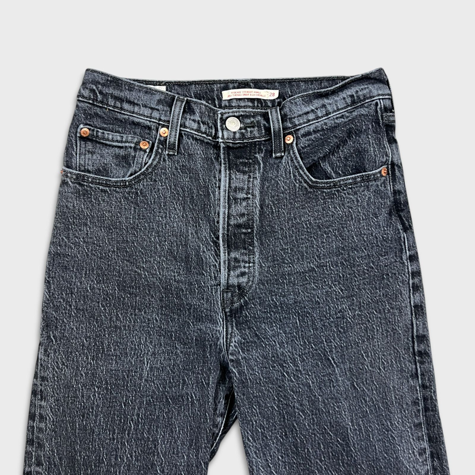 Levi's × Vintage Levi's Ribcage Straight Ankle Jean Black High Rise Denim Size 28" / US 6 / IT 42 - 2 Thumbnail