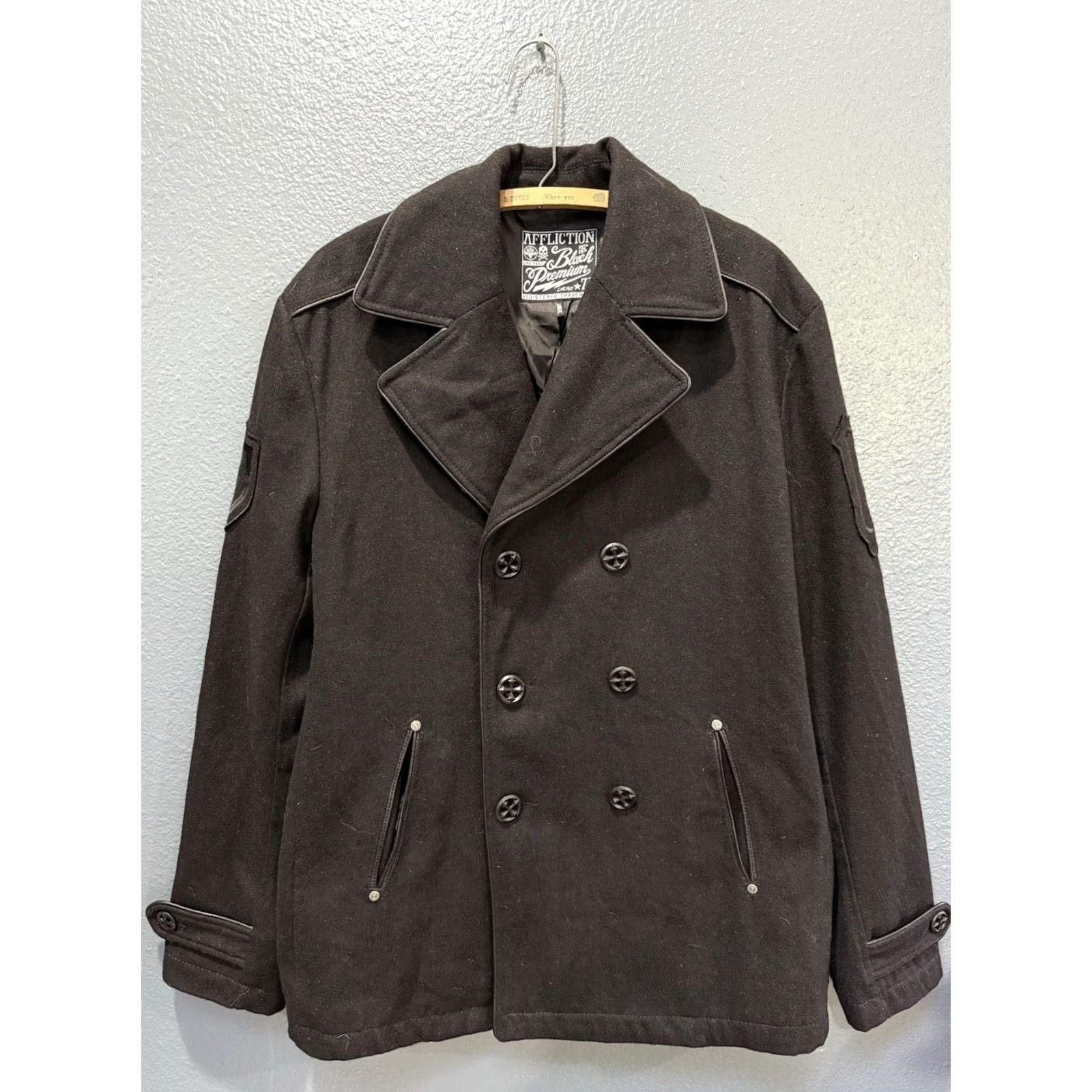 Affliction Affliction Jacket Black Wool Men L Large Pea Coat Trench Style Vintage? Size US L / EU 52-54 / 3 - 4 Thumbnail