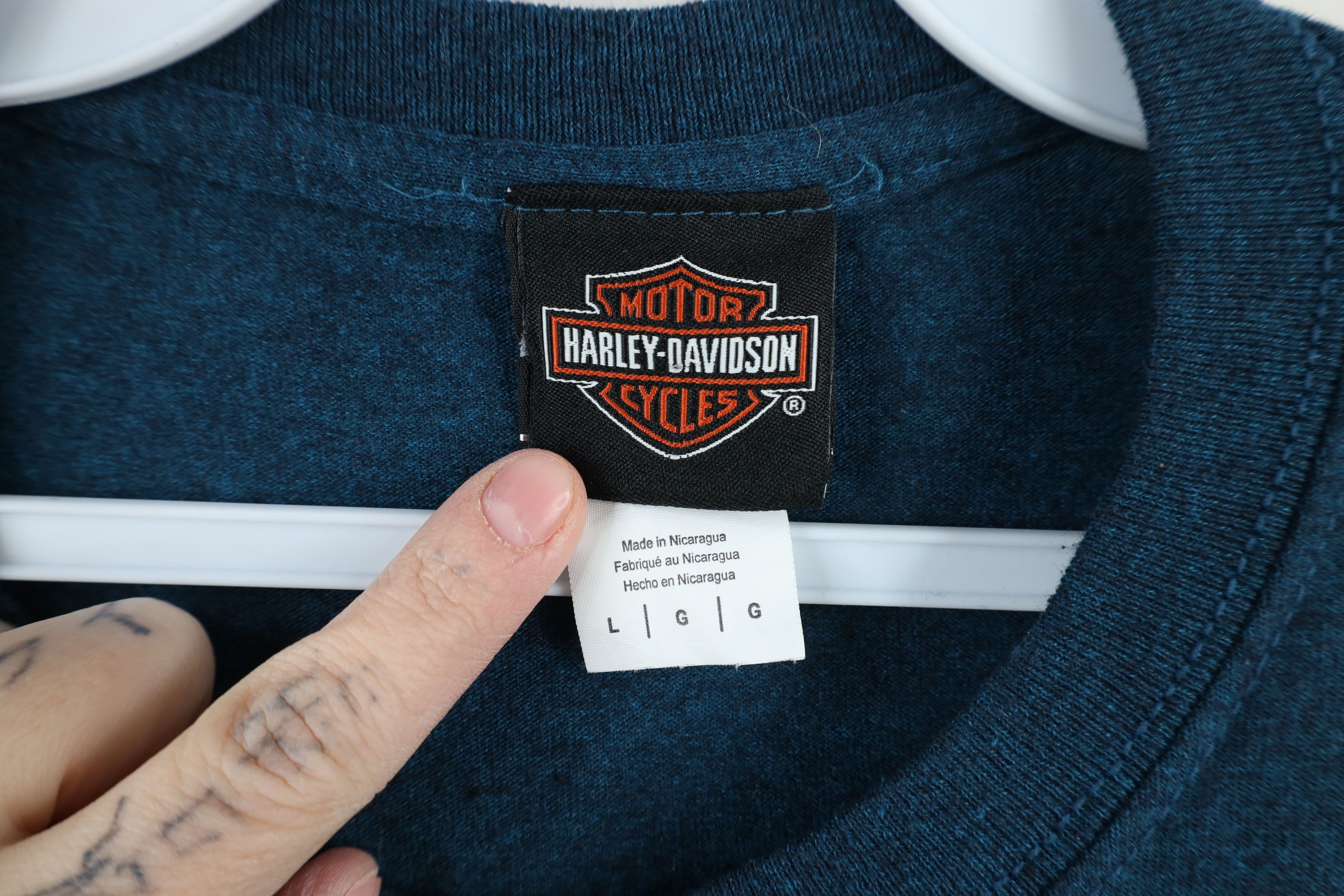 Harley Davidson × Vintage Vintage Y2K Harley Davidson Guitar Fire Flames T-Shirt Blue Size US L / EU 52-54 / 3 - 7 Thumbnail