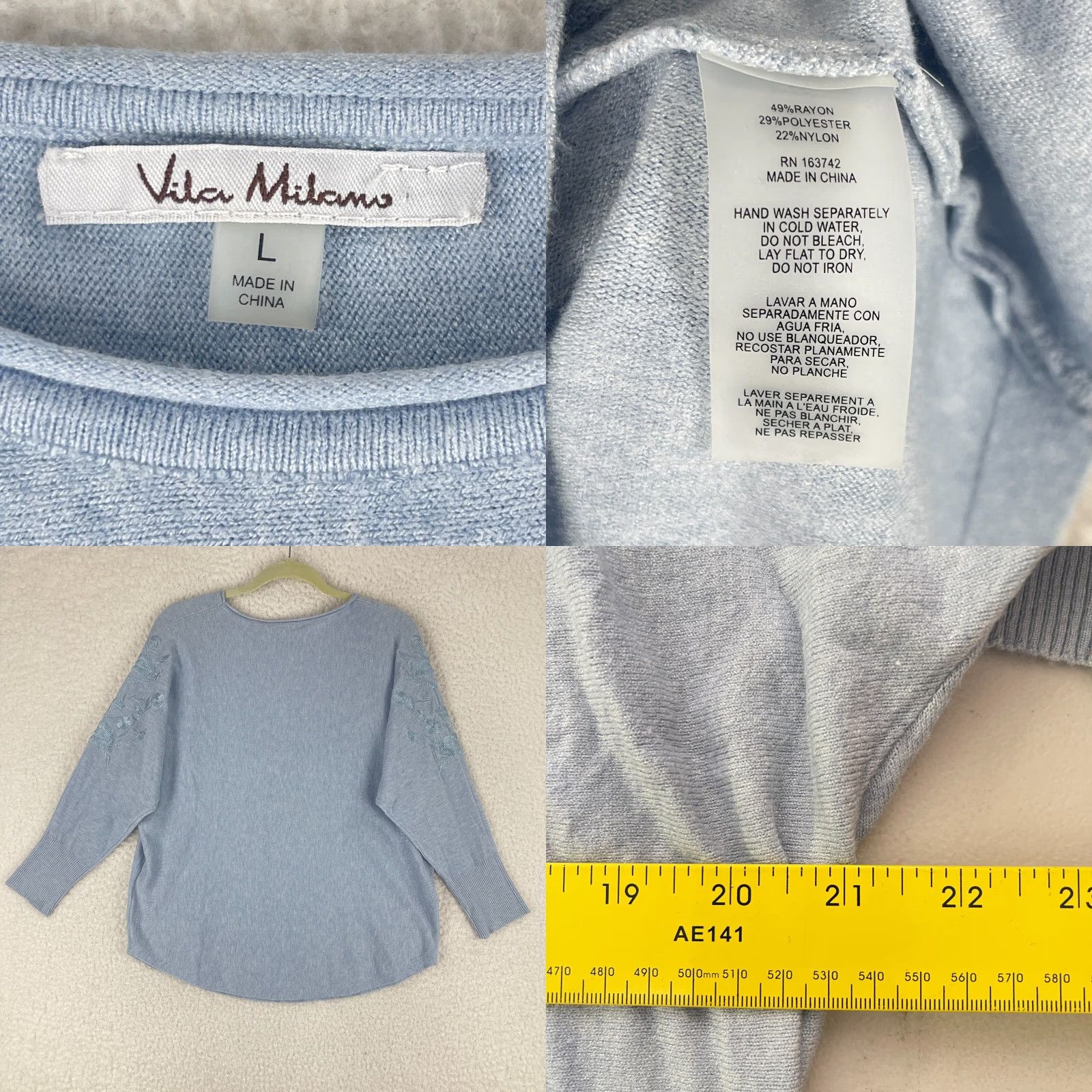 Vintage Vila Milano Blue Knit Shirt Womens Large Embroidered 3/4 Sleeve Pullover Casual Size L / US 10 / IT 46 - 8 Thumbnail