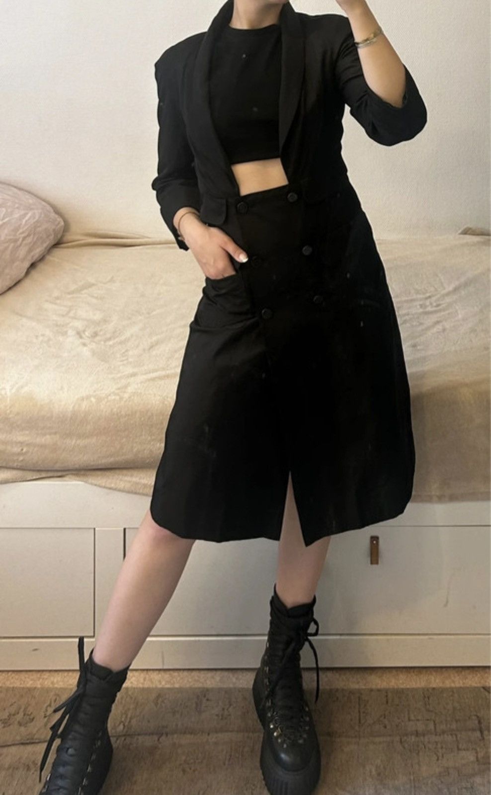 Chanel × Vintage Chanel Vintage « coat » Button up Midi Silk Dress - Black Size XS / US 0-2 / IT 36-38 - 12 Thumbnail