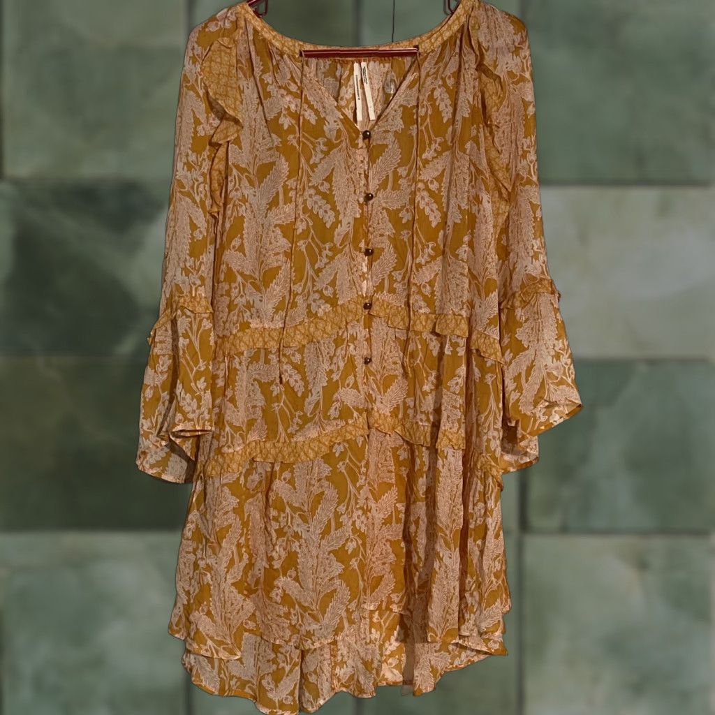Anthropologie Anthropologie Tunic Top Sz Large Mia Boho Orange Floral Ruffle Tiered Flowy Size L / US 10 / IT 46 - 1 Thumbnail
