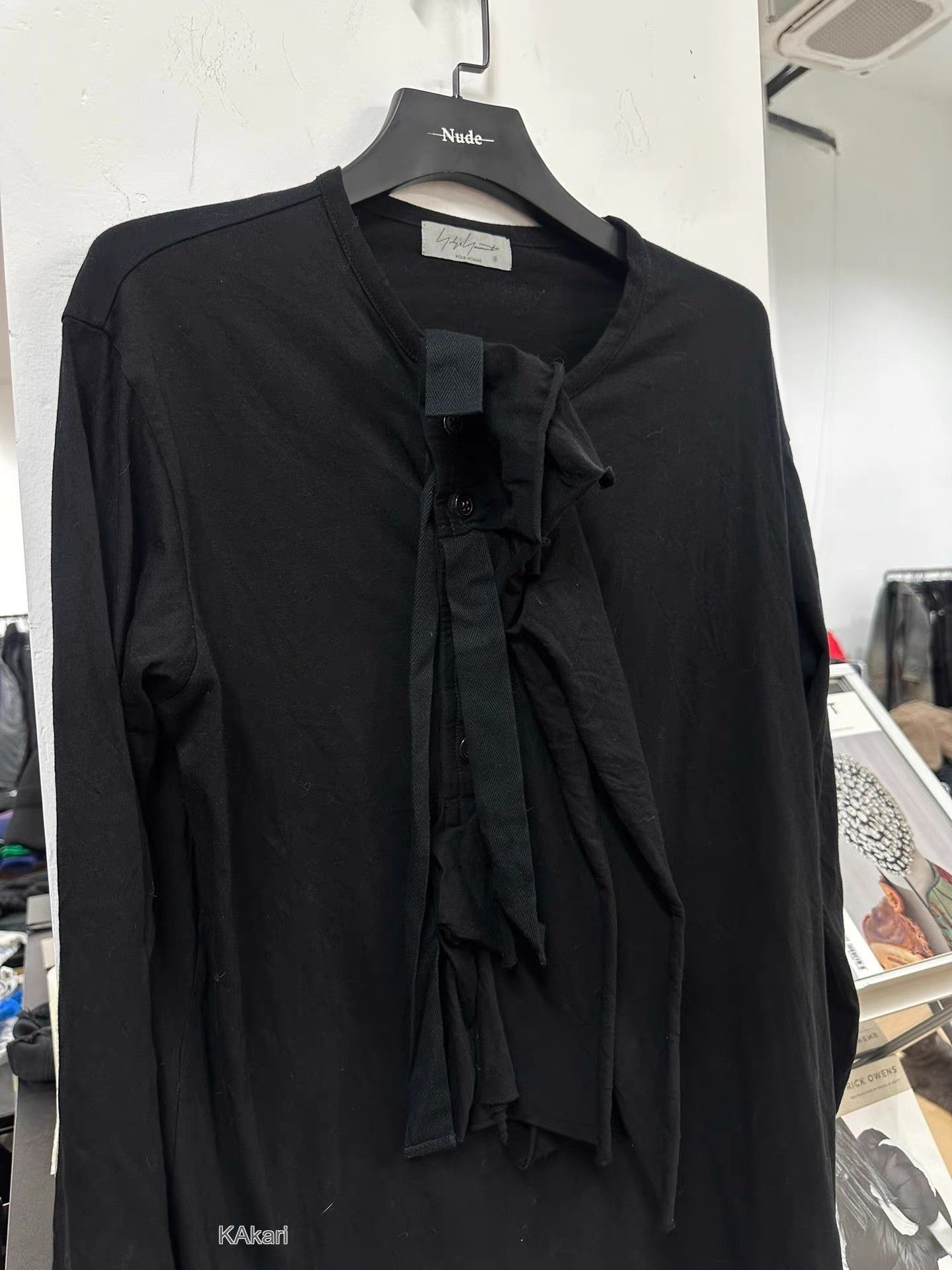 Yohji Yamamoto Black Long Sleeve Shirt with Front Tie Detail Size US L / EU 52-54 / 3 - 2 Thumbnail