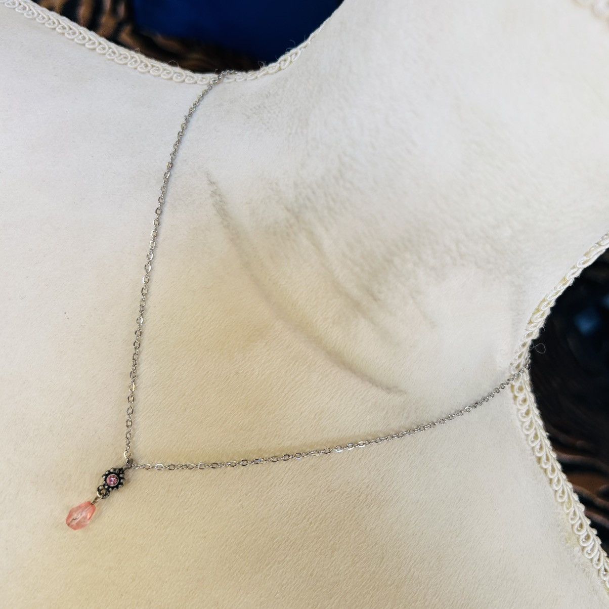Handmade Handcrafted elegant pink glass pendant on chain necklace Size ONE SIZE - 1 Thumbnail