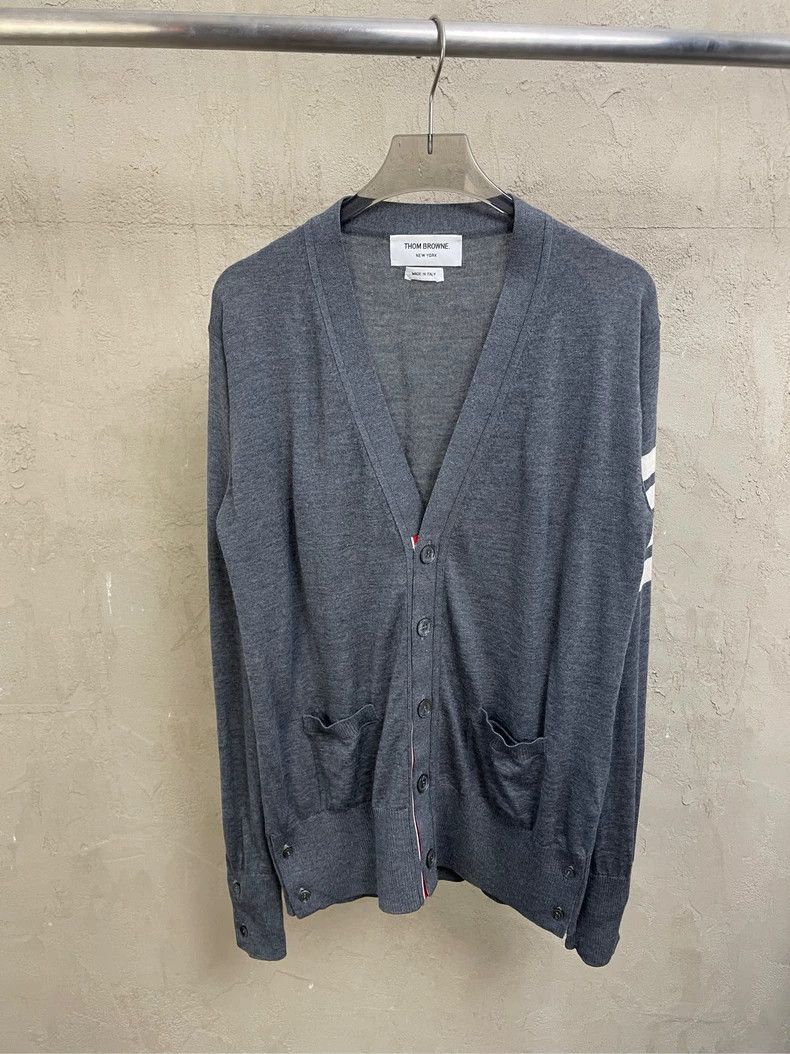 Thom Browne Thom browne Gray four-striped wool cardigan jacket 2504-Nex Size US S / EU 44-46 / 1 - 1 Thumbnail