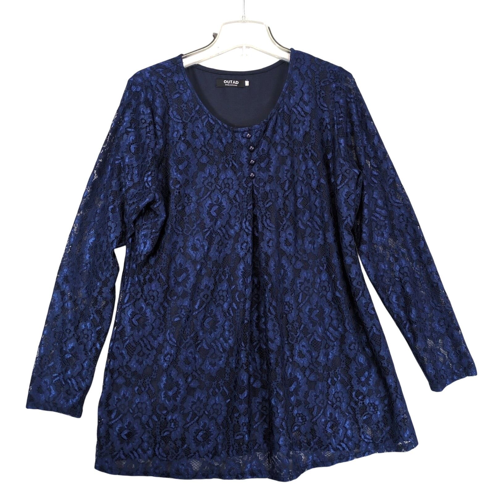 Other Outad Women's 2XL Navy Floral Lace Overlay Tunic Blouse Top Size XXL / US 16-18 / IT 52-54 - 1 Thumbnail
