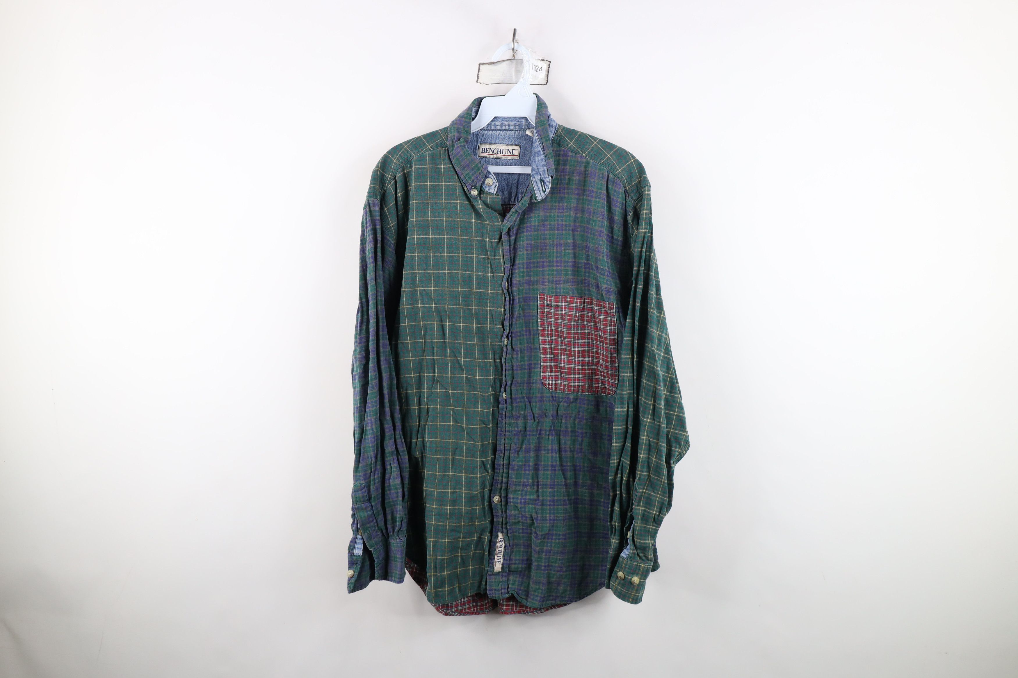 Vintage Vintage 90s Streetwear Cut and Sew Flannel Button Down Shirt Size US M / EU 48-50 / 2 - 1 Thumbnail