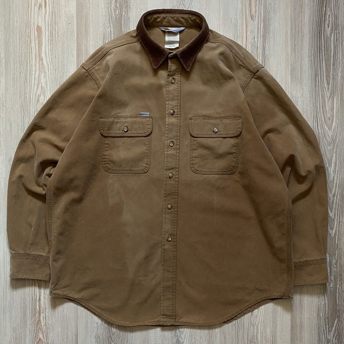 Vintage Carhartt Faded Canvas Corduroy Collar Shirt 90s