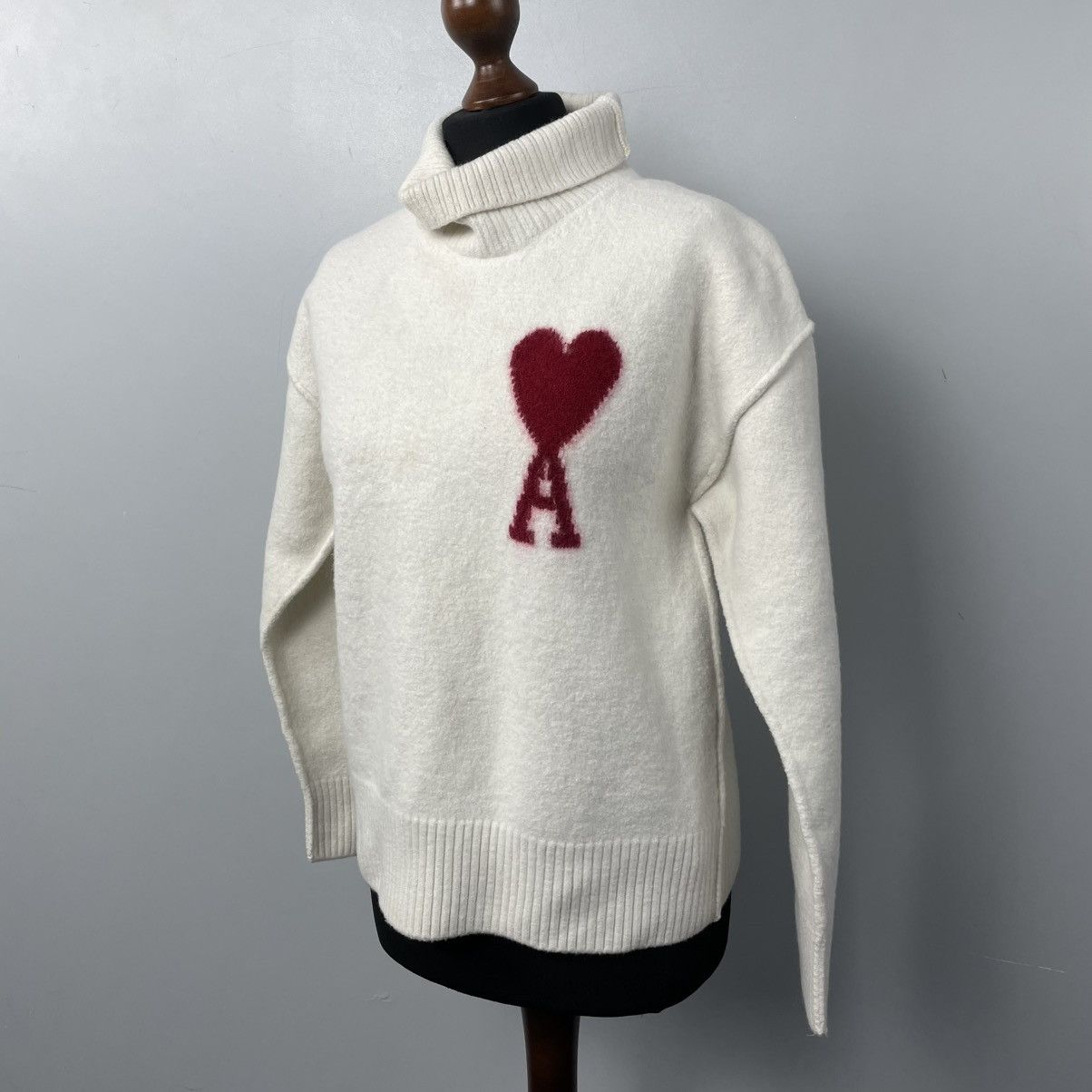 AMI AMI Alexandre Mattiussi Turtleneck Sweater White/Red sz M-L Size M / US 6-8 / IT 42-44 - 4 Thumbnail