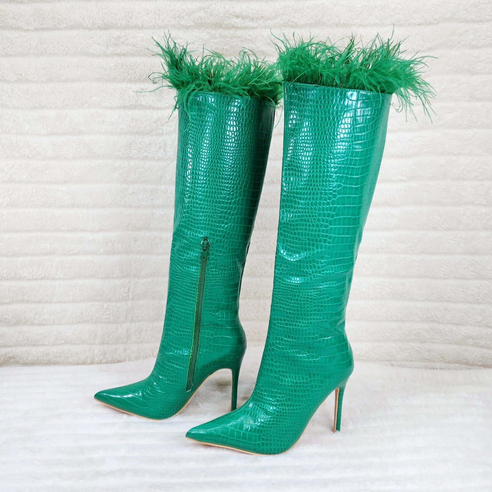 Other Flirty Green Snake Texture Knee High Heel Stiletto Boots Sex Size US 6.5 / IT 36.5 - 3 Thumbnail