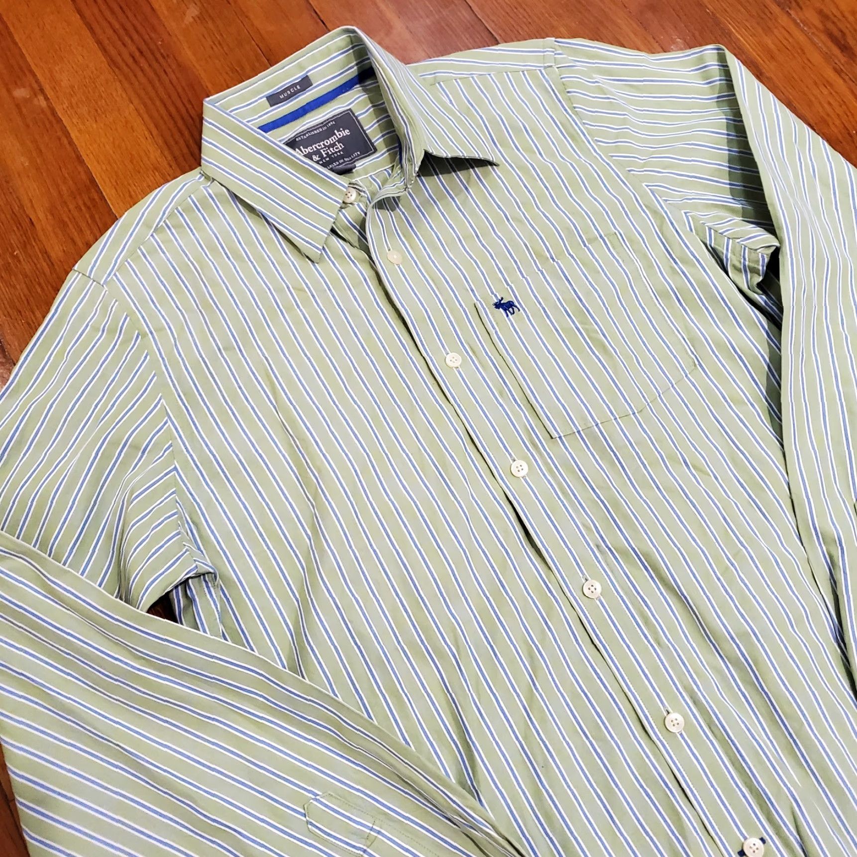 Abercrombie & Fitch VINTAGE Abercrombie & Fitch Muscle Shirt Green Striped Slim Fit 90s Casual Shirt Men M Size US M / EU 48-50 / 2 - 4 Thumbnail
