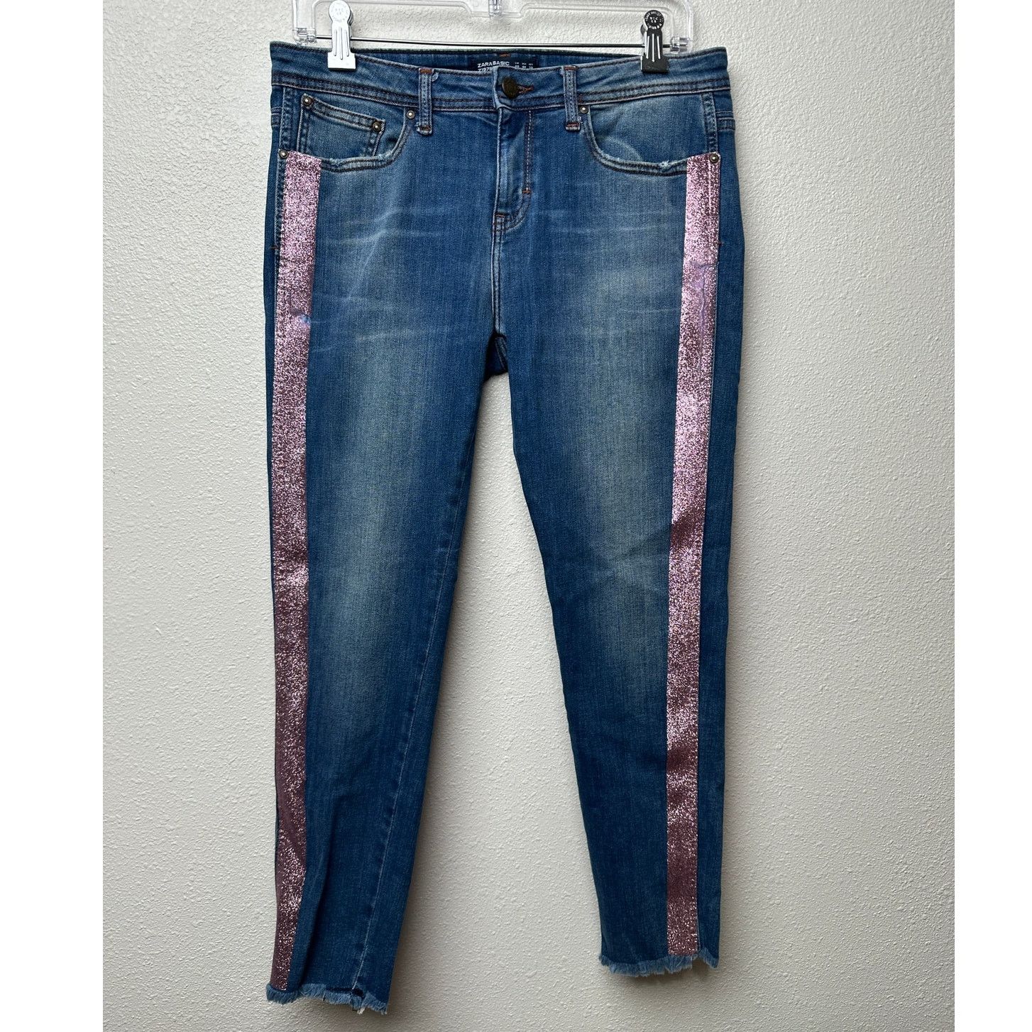 Zara Zara Jeans Medium Wash Womens US 8 Pink Glitter Size 30" / US 8 / IT 44 - 2 Thumbnail