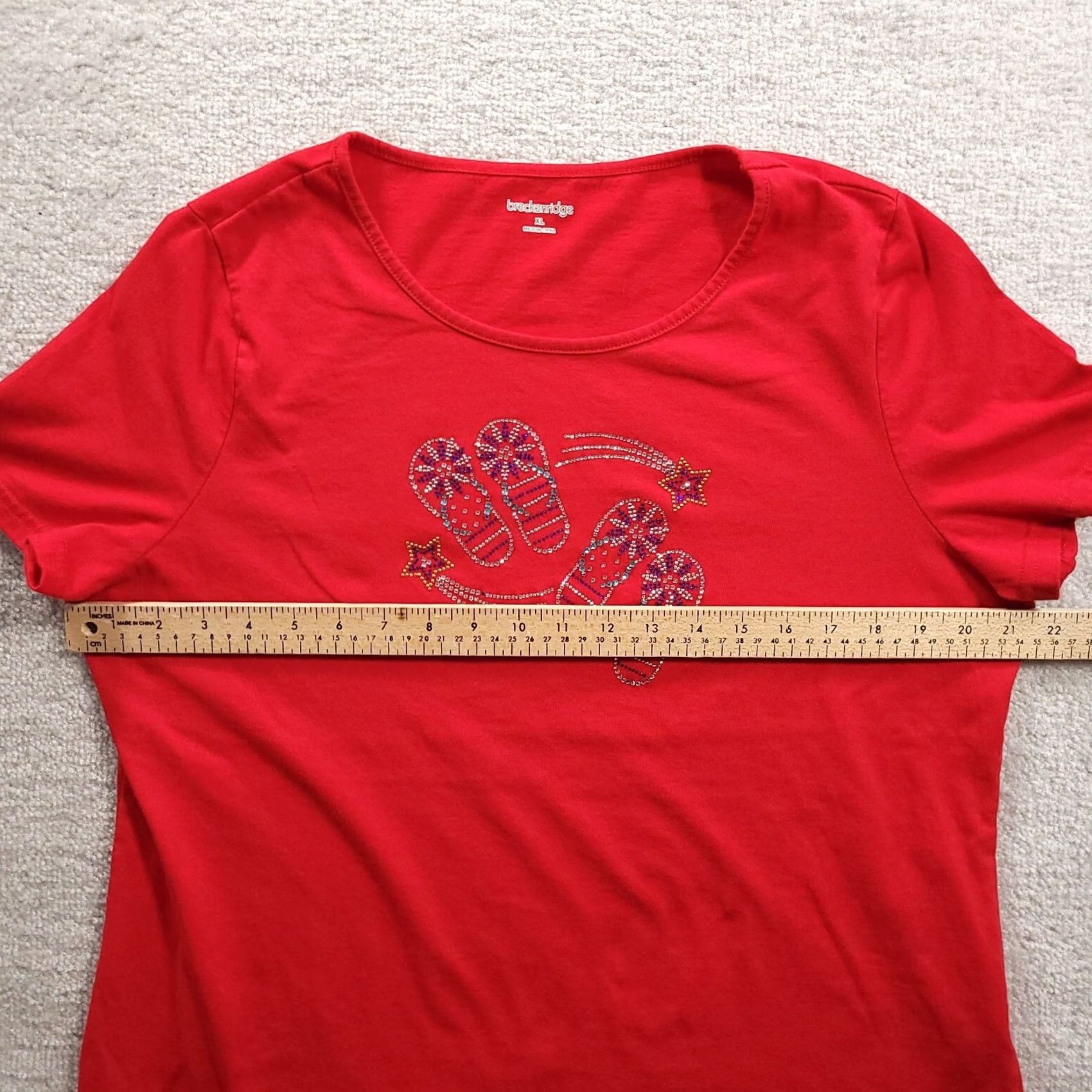 Vintage Breckenridge Womens Embellished Rhinestone Short Sleeve Shirt XL Red Size XL / US 12-14 / IT 48-50 - 3 Thumbnail