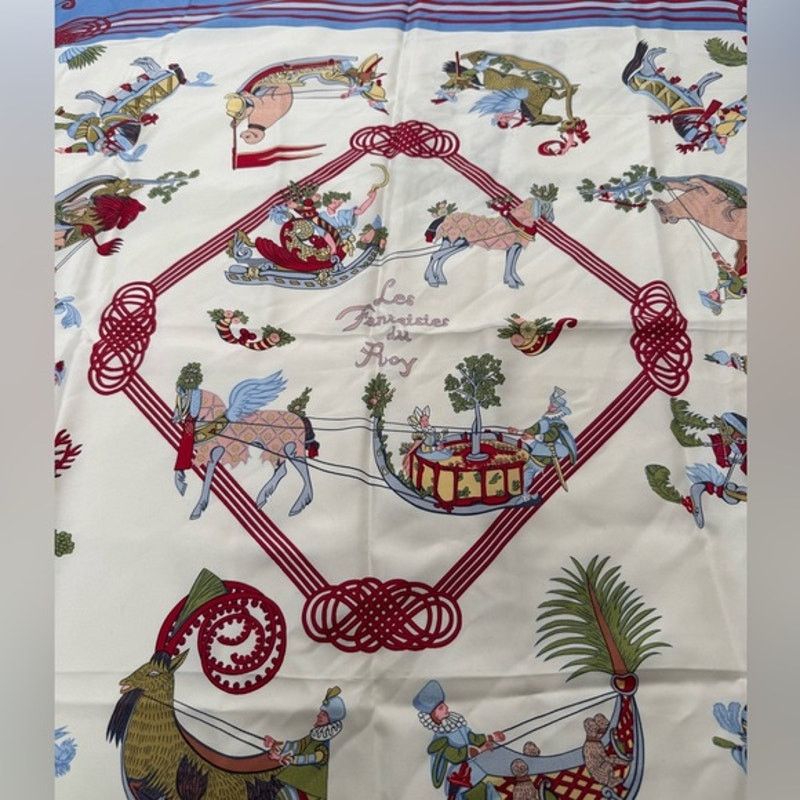 Hermes Hermes silk scarf red/blue colorway/whimsical sleds horses Size ONE SIZE - 15 Thumbnail