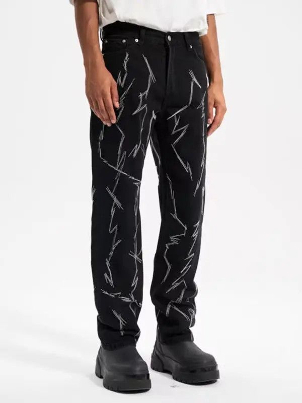 VIBE Street Black Irregular Lightning Straight Jeans Size US 32 / EU 48 - 7 Thumbnail