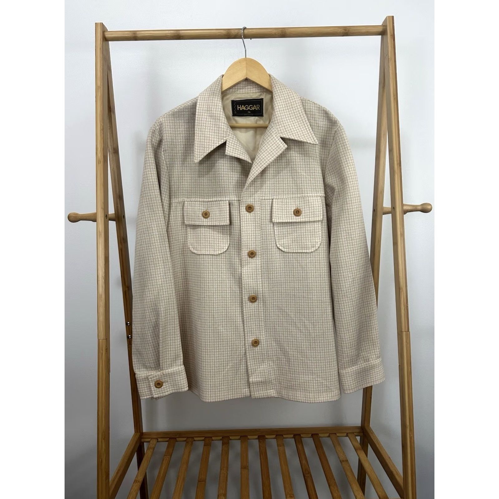 Haggar VTG 70s Haggar Men's Leisure Suit Shirt Jacket Striped Plaid Wide Collar 46 USA Narrow? Size US XXL / EU 58 / 5 - 2 Thumbnail