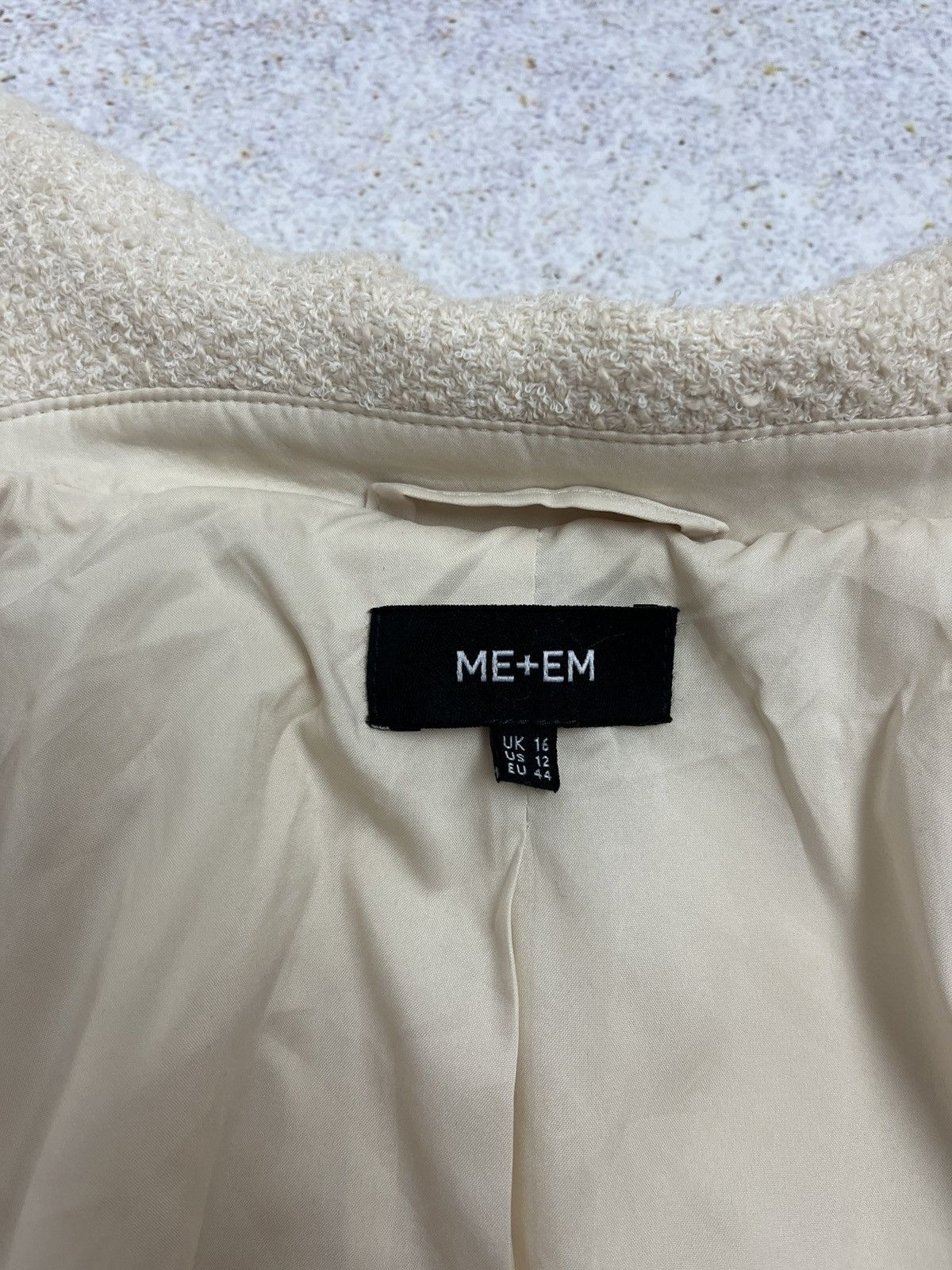 ME+EM ME+EM Tweed Bomber Jacket Cream Stretch Cotton Size XL / US 12-14 / IT 48-50 - 10 Thumbnail
