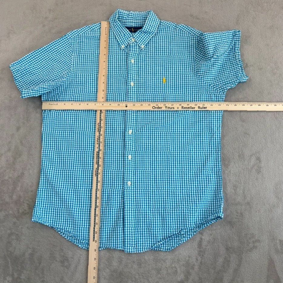 Polo Ralph Lauren Polo Ralph Lauren Seersucker Shirt Blue Gingham Check Men L Short Sleeve Button-Up Collared Yellow Pony Embroidered Pocket Casual Vintage: No Size US L / EU 52-54 / 3 - 5 Thumbnail