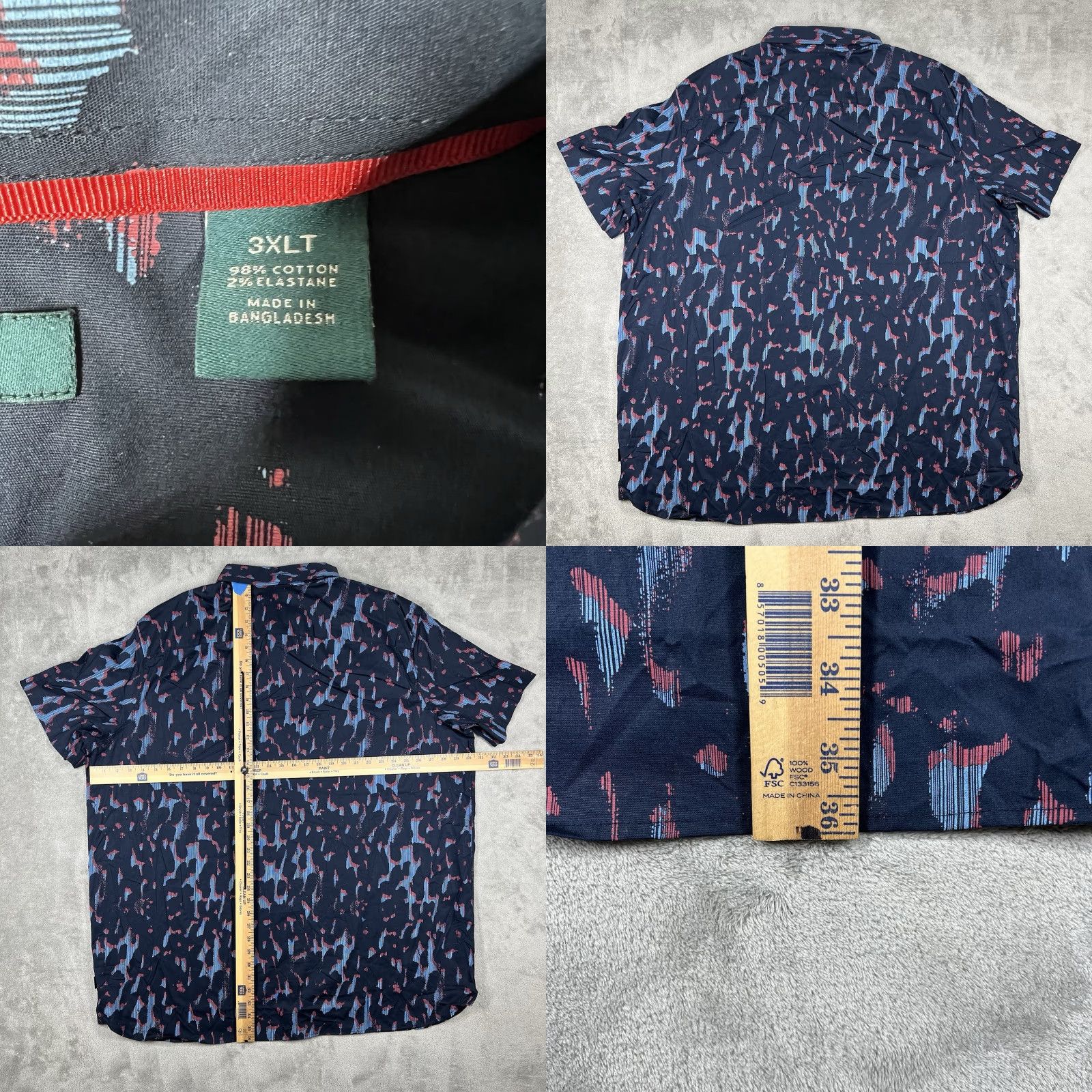 Perry Ellis Perry Ellis Men's Button-Up Shirt Short Sleeve All Over Print Blue 3XLT Stretch Casual Travel Regular Mens Size US XXL / EU 58 / 5 - 8 Thumbnail
