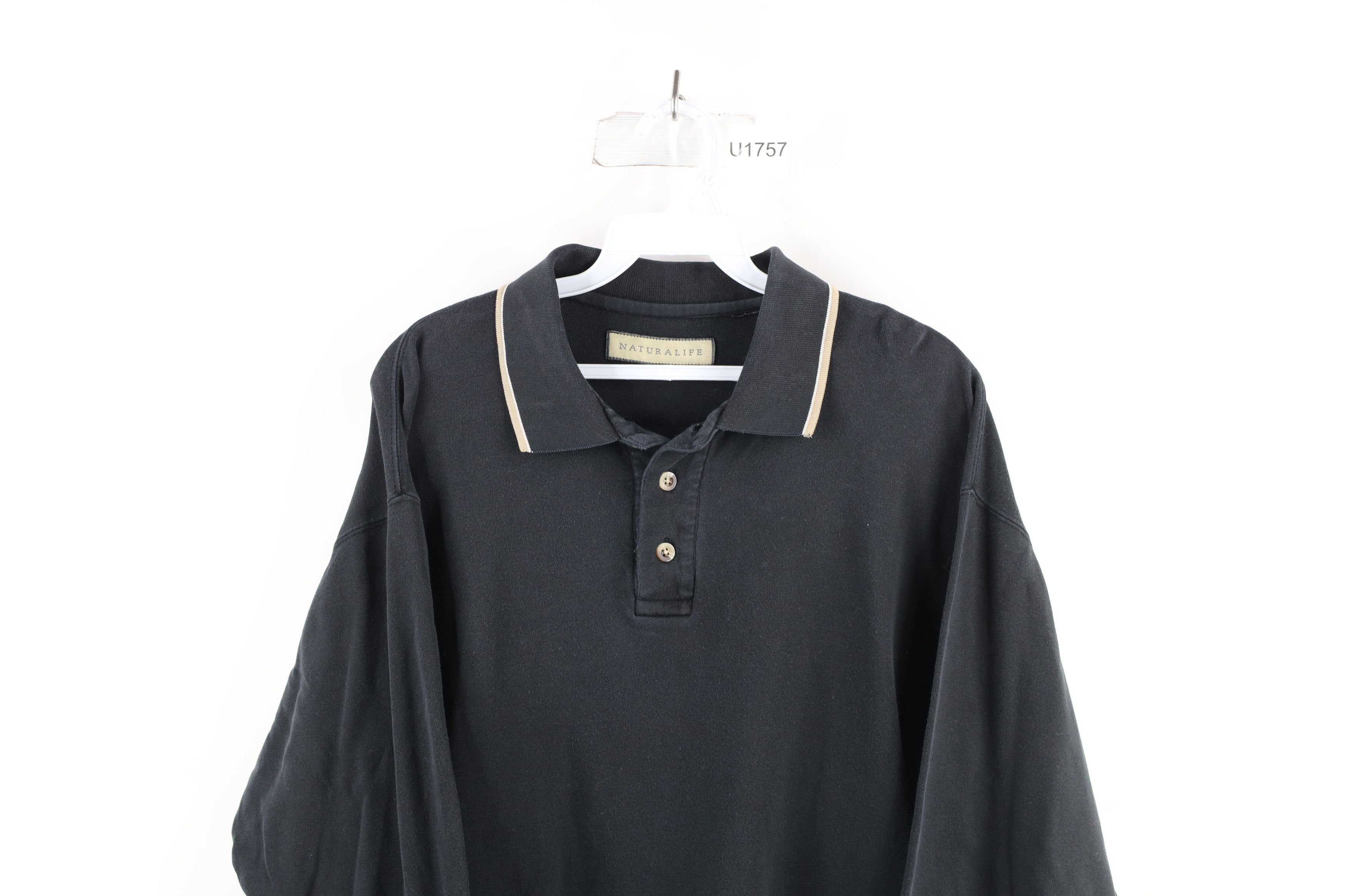 Vintage Vintage 90s Streetwear Long Sleeve Polo Shirt Black Cotton Size US M / EU 48-50 / 2 - 2 Thumbnail