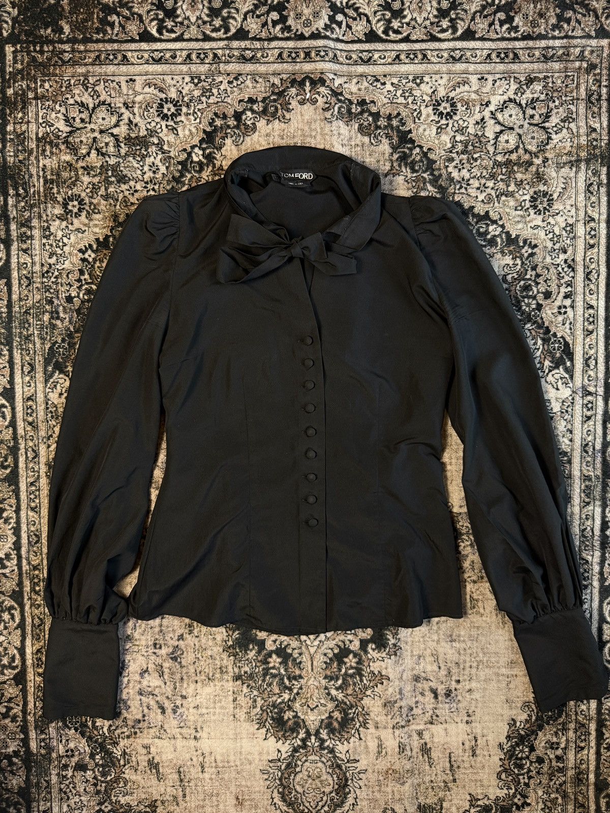 Tom Ford Tom Ford WMNS Black Tie Neck Uniform Button Up Blouse Size XS / US 0-2 / IT 36-38 - 1 Thumbnail