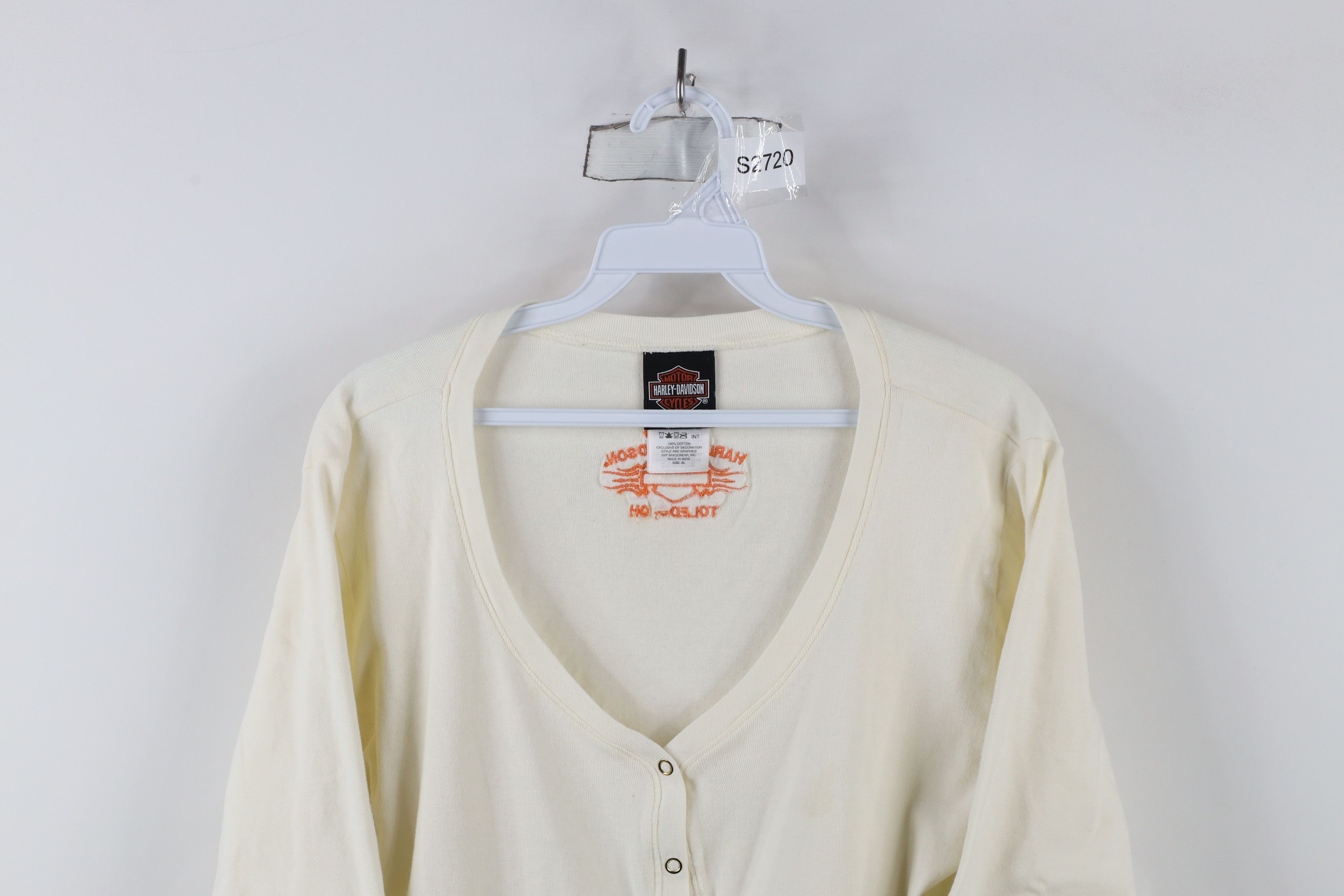 Harley Davidson × Vintage Vintage Y2K Harley Davidson Ribbed Knit Henley T-Shirt Cream Size XXL / US 16-18 / IT 52-54 - 2 Thumbnail