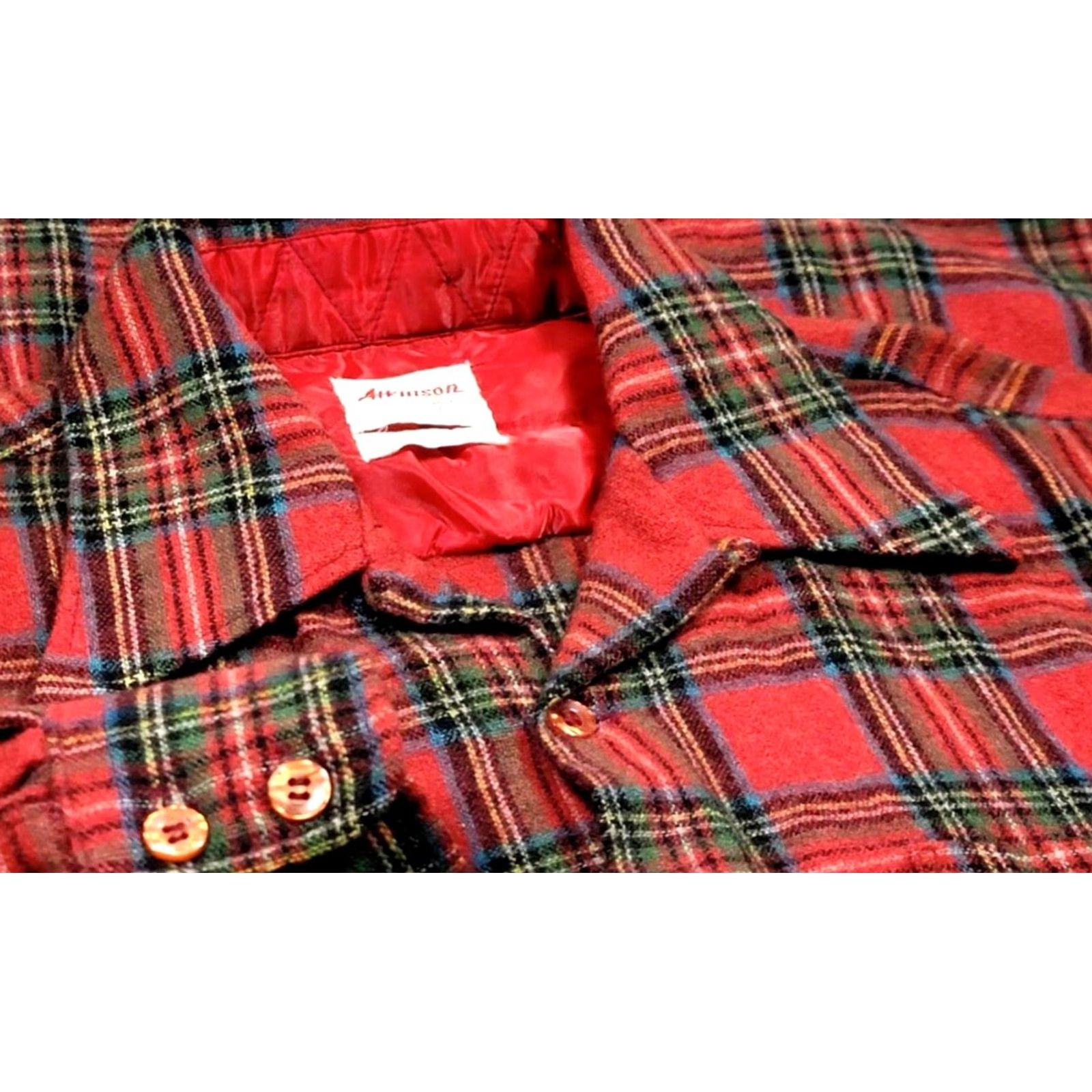 Vintage VTG Atkinson Wool Blend Loop Collar Button Up Shirt Mens L Plaid Quiled Pockets 60s 70s Vintage Red Short/Long Sleeve Shirt Size US L / EU 52-54 / 3 - 3 Thumbnail