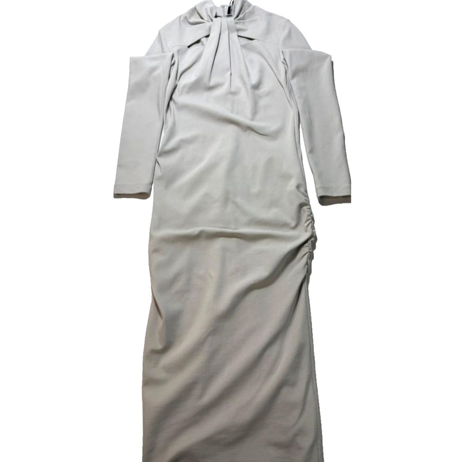 Giorgio Armani Giorgio Armani Bnwt High Neck Tie Detail Midi Dress Long Sleeve Ruched EU 44 Gray Jacquard Dress Size 44, Regular, Women Size M / US 6-8 / IT 42-44 - 2 Thumbnail