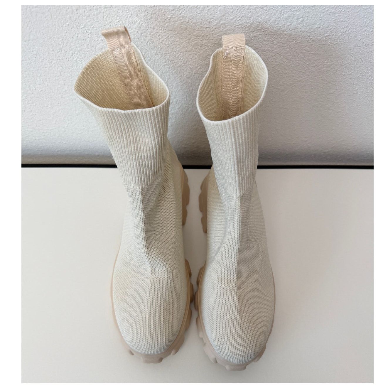 Other Cream Knit Platform Sock Booties Chunky Lug Sole Boots 7 Size US 7 / IT 37 - 2 Thumbnail