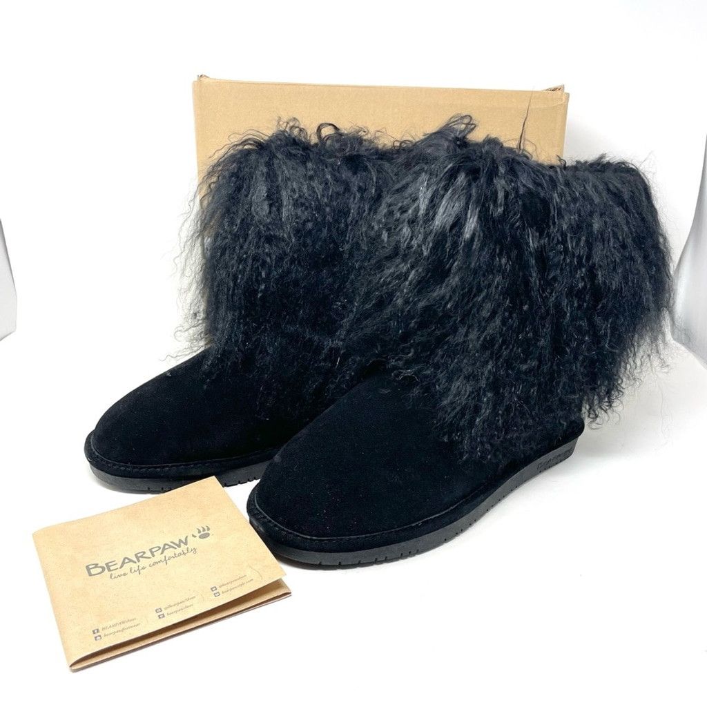 Other NEW BearPaw Boo Black Curly Lambs Hair Shearling Boots US 12 Size US 12 / IT 42 - 2 Thumbnail