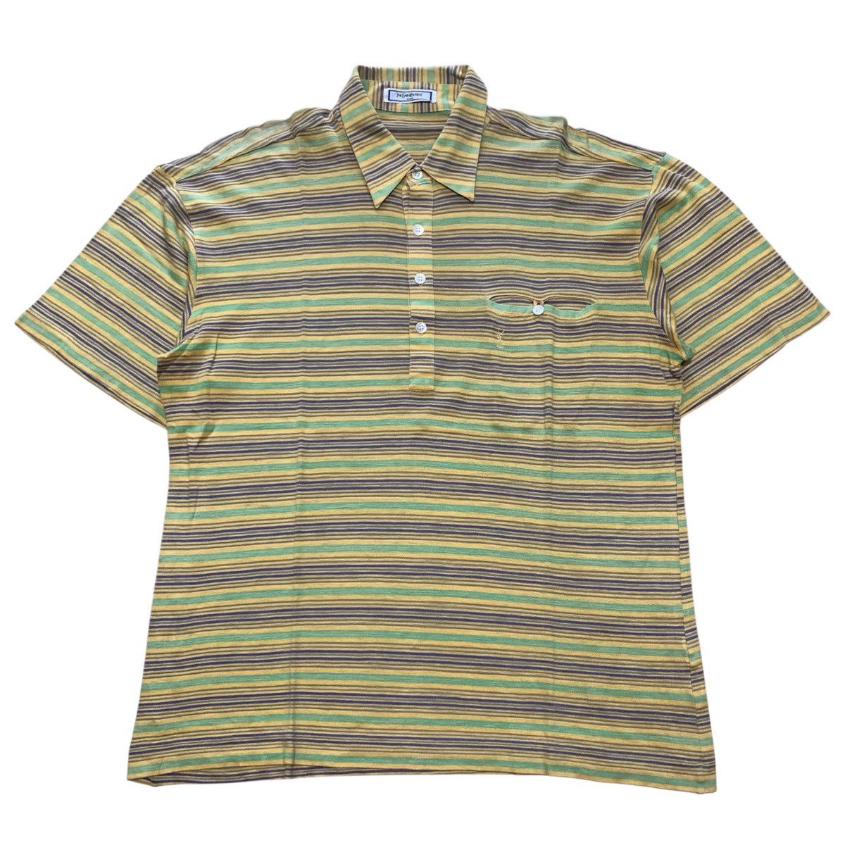 Yves Saint Laurent Vtg 90s Yves Saint Laurent Tricots Stripe Polos Pocket Size US L / EU 52-54 / 3 - 1 Thumbnail