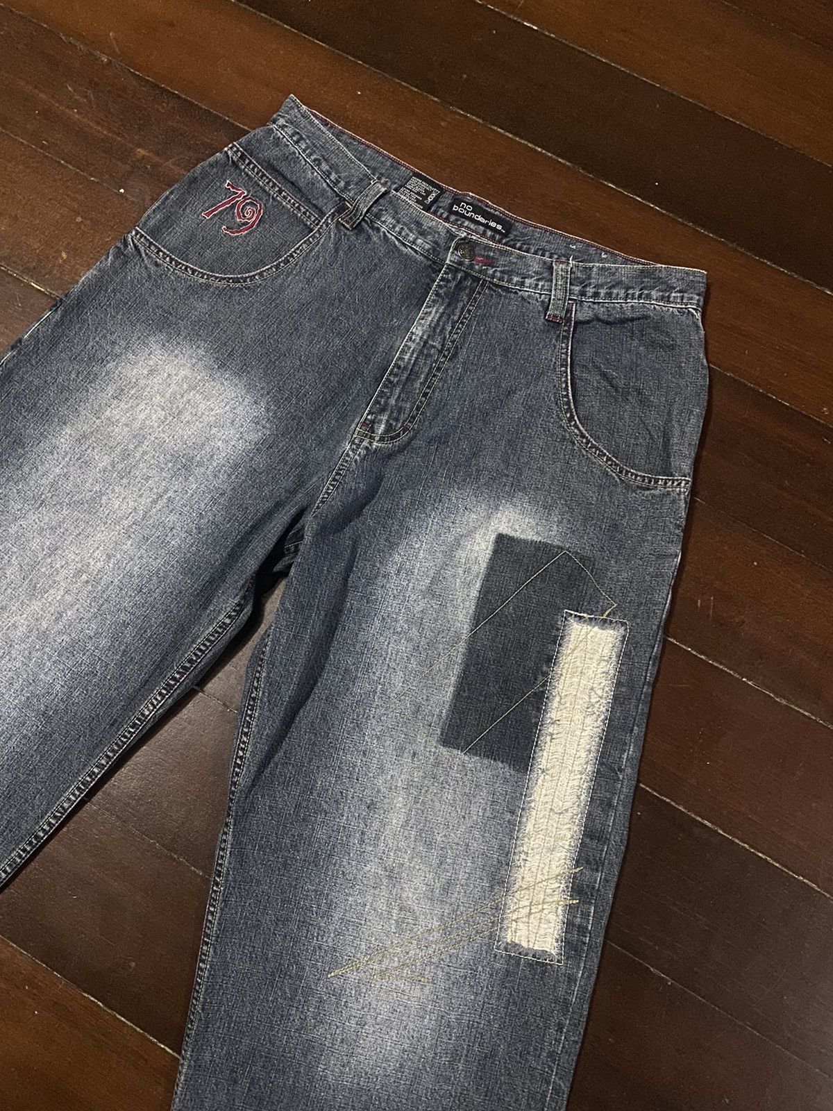 Designer × JNCO FIRE 🔥 NO BOUNDARIES WIDE LEG PATCH WORKS BELL BOTTOM Size US 36 / EU 52 - 6 Thumbnail