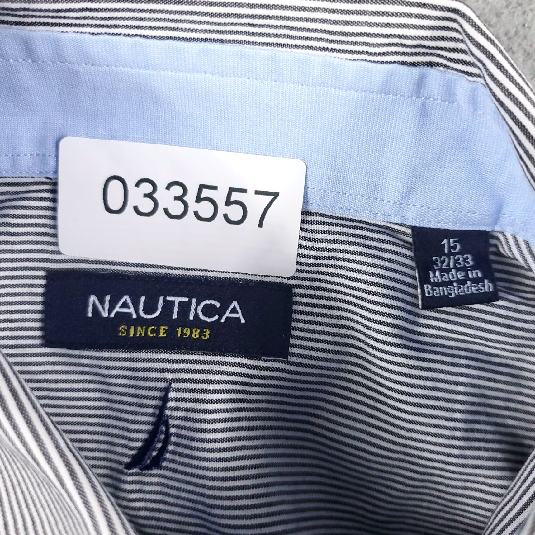 Nautica Nautica Gray Striped Dress Shirt Mens 15 Long Sleeve Button Up Classic Casual Size 40R - 7 Thumbnail
