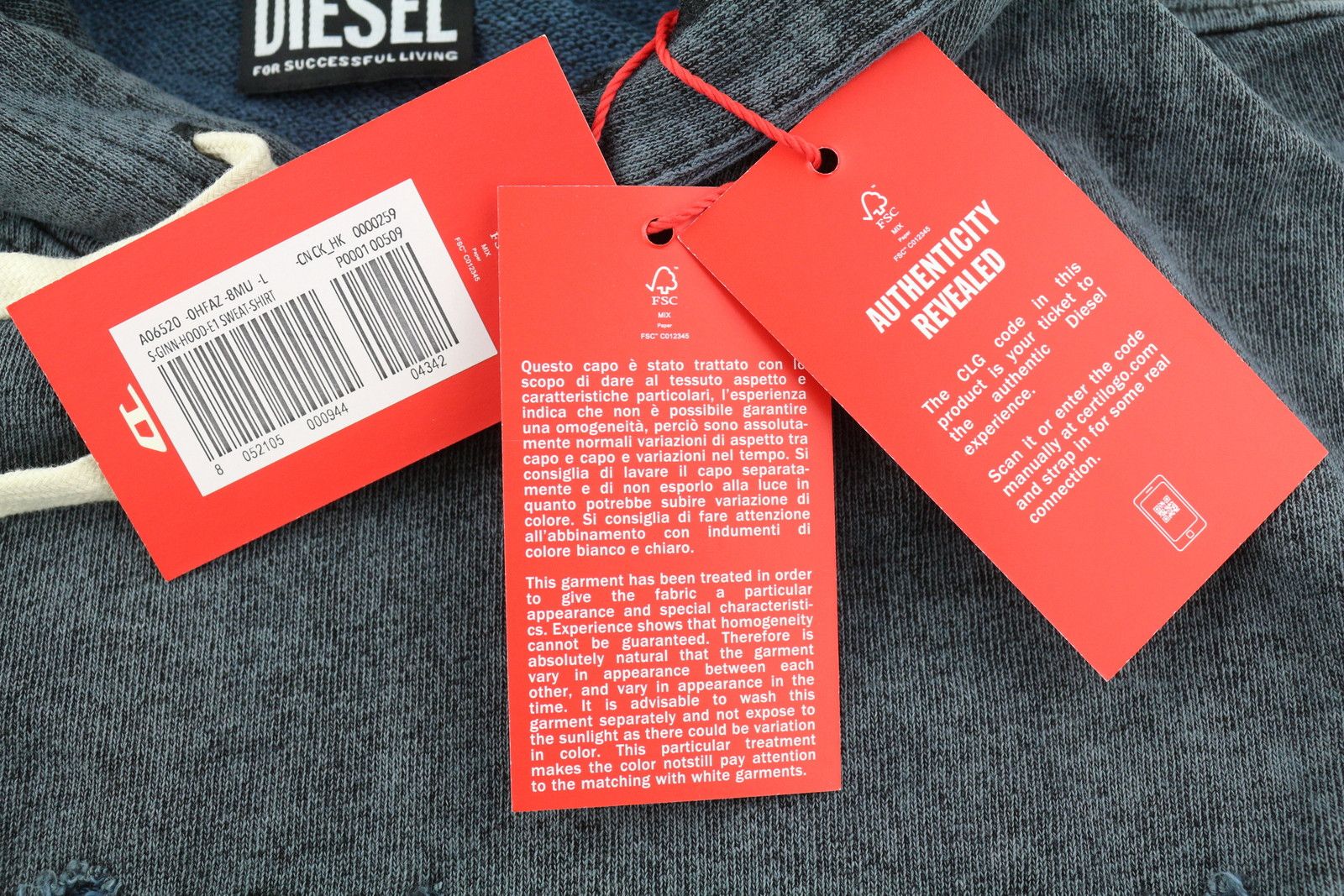 Diesel S-Ginn-Hood-E1 Men Hoodie L Washed Grey Distress 41051 Size US L / EU 52-54 / 3 - 12 Thumbnail