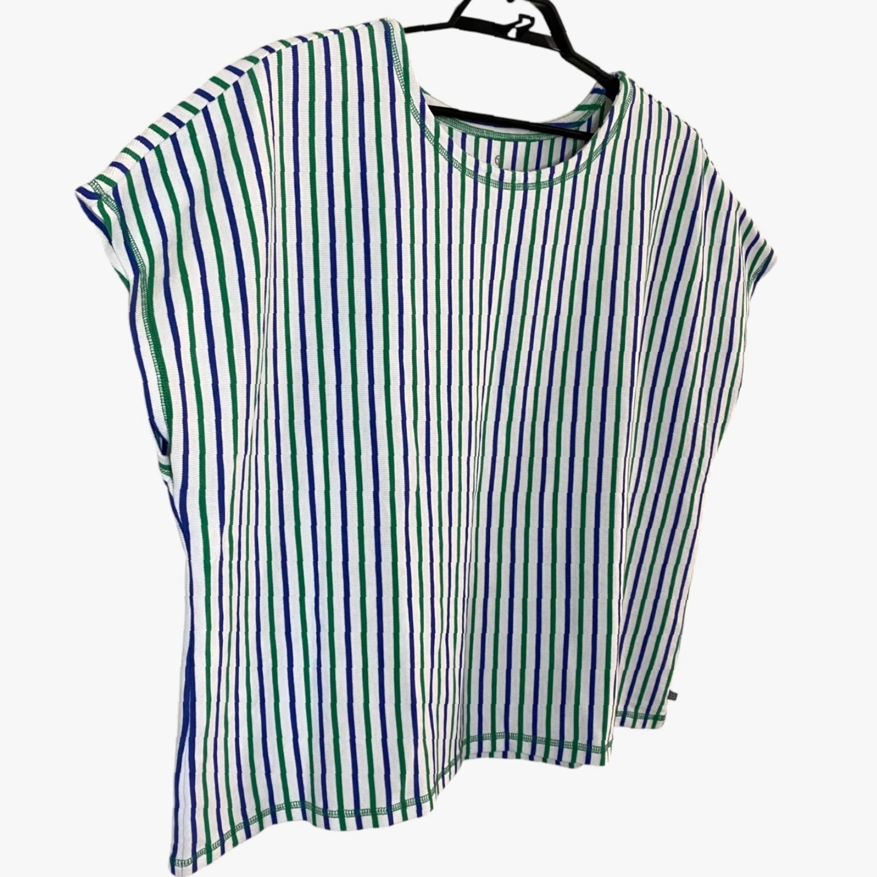 Talbots Talbots Ribbed Drop Shoulder Tee White/Blue/Green Stripe Women's 3X Short-Sleeve T-Shirt Casual Colorful Classic Size XXL / US 16-18 / IT 52-54 - 2 Thumbnail